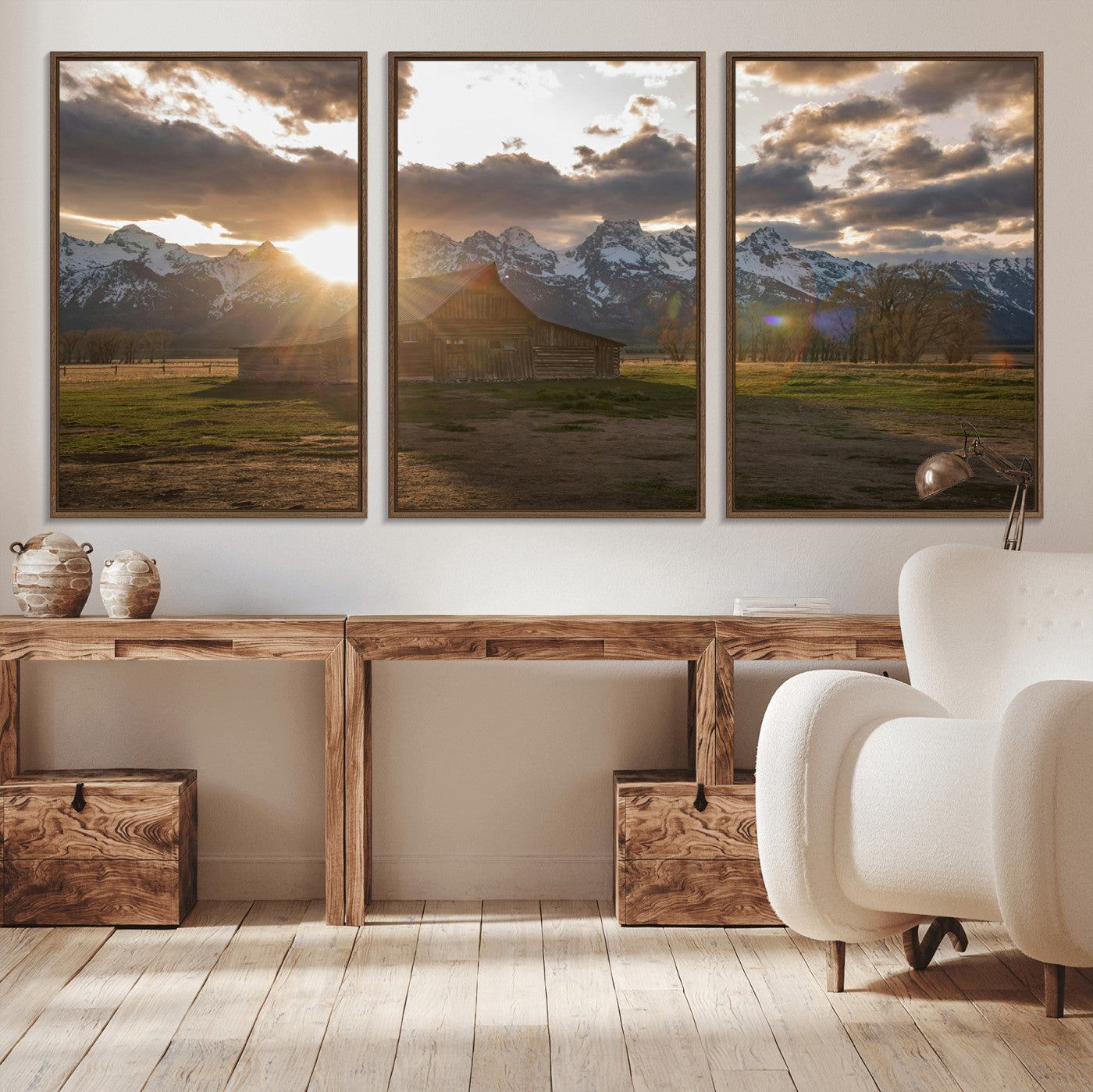 52555760-MGV-CV-36X24-Snowy Peaks Wall Art Canvas Print, Framed Nature Escape Art Picture Print, Rustic Charm Perfect Rustic Western Decor Artwork