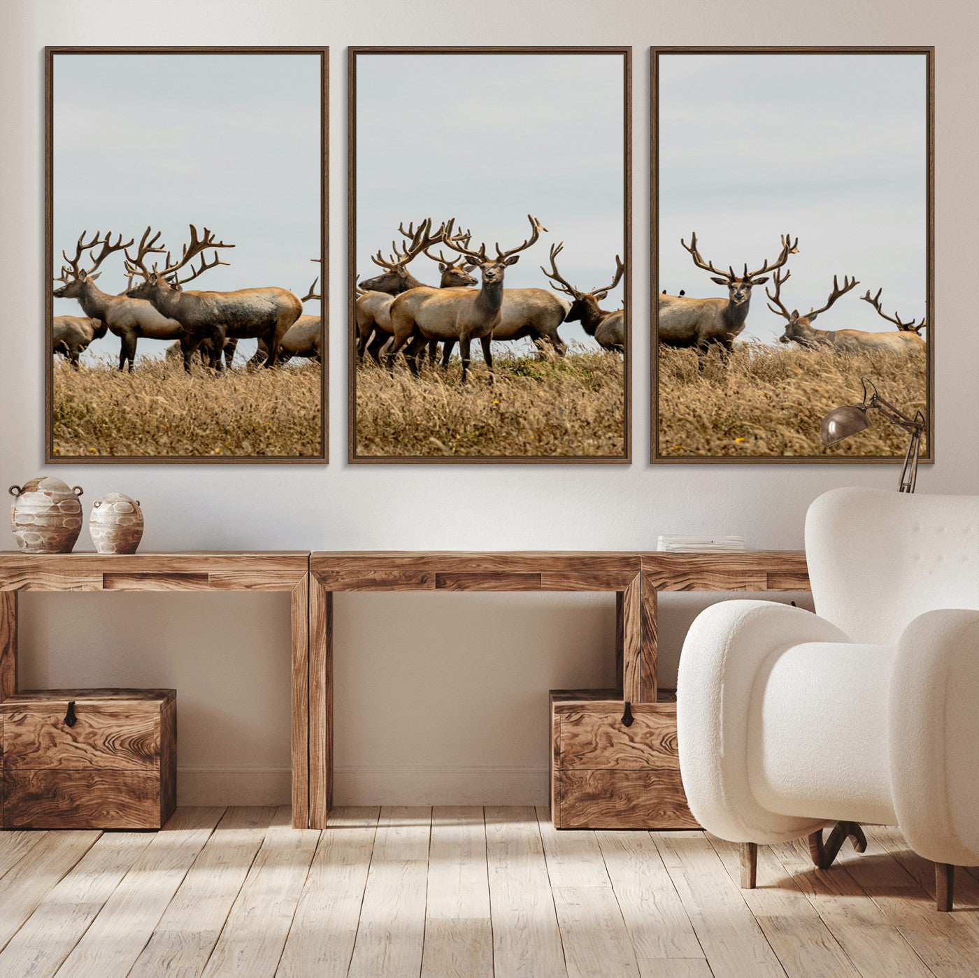 42170220-MGV-CV-36X24-Elk Herd Wall Art Canvas Print, Framed Wildlife Photography Art Picture Print, Majestic Antlers Perfect Rustic Wildlife Decor