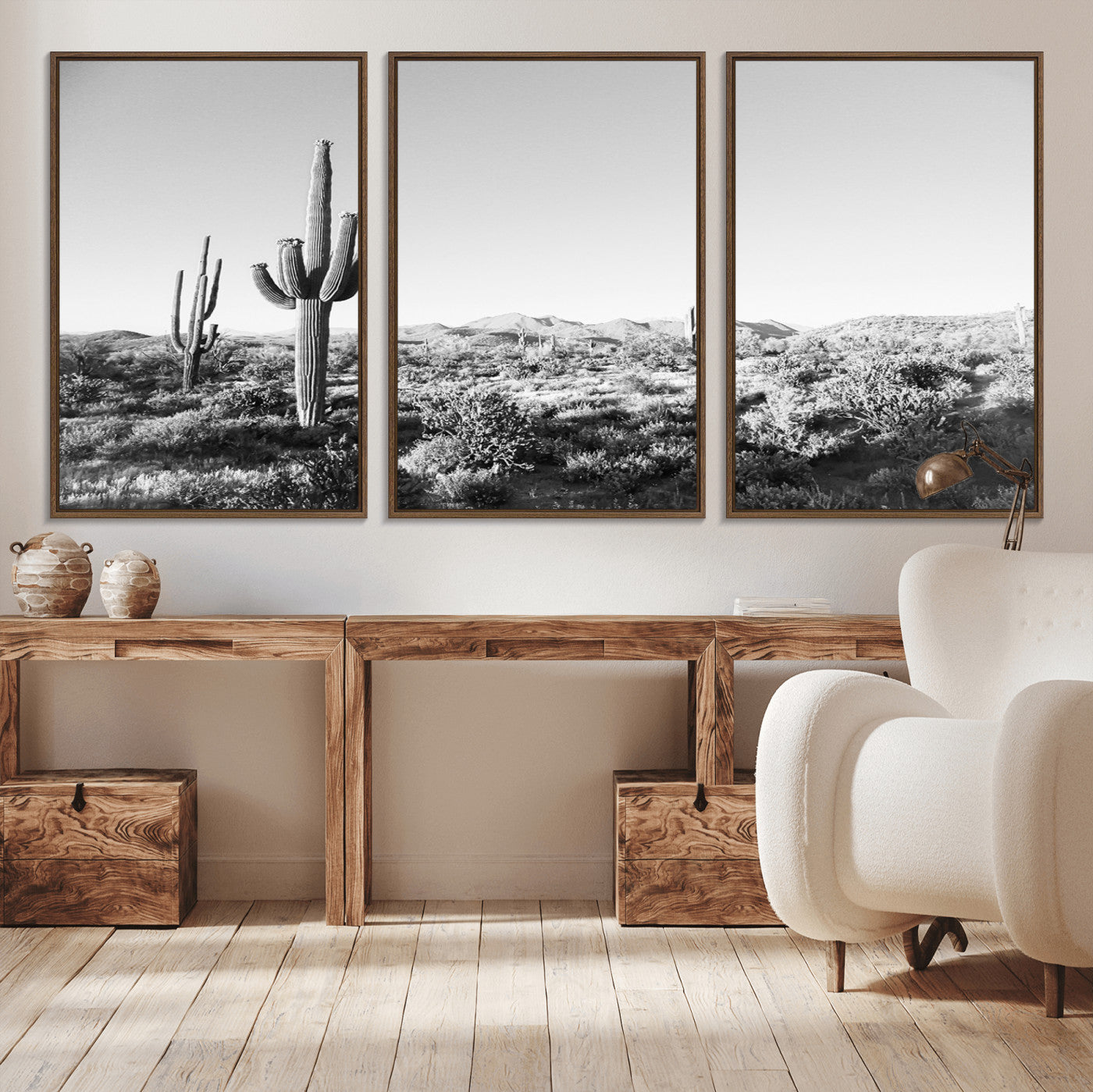 85205054-MGV-CV-36X24-Saguaro Cactus Wall Art Canvas Print, Framed Monochrome Landscape Art Picture Print, Scenic Arizona View Perfect Minimalist