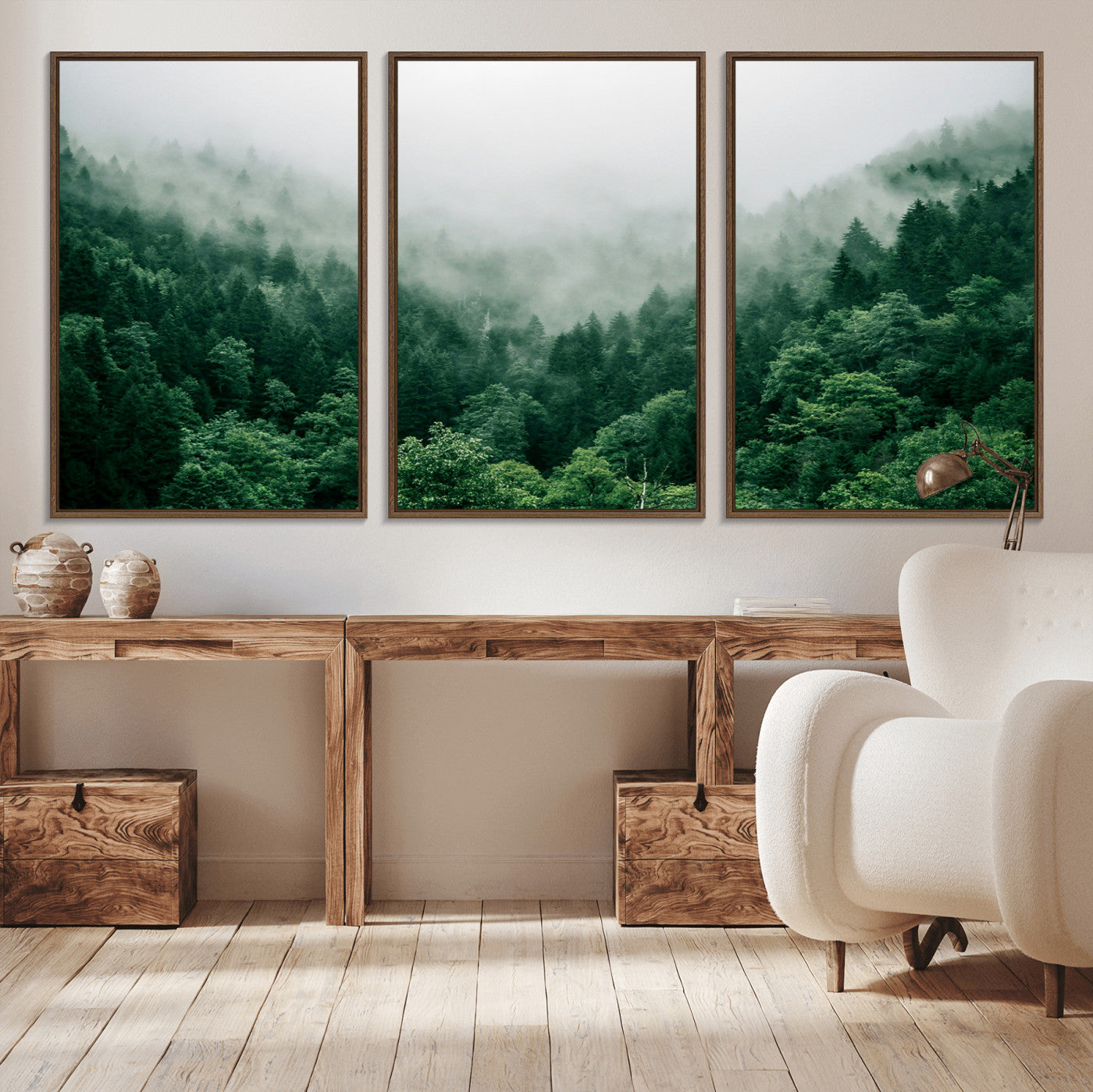 45265379-MGV-CV-36X24-Misty Forest Wall Art – Green Mountain Pine Tree Landscape Canvas Print, Nature Photography Artwork Home Decor for Bedroom, Living