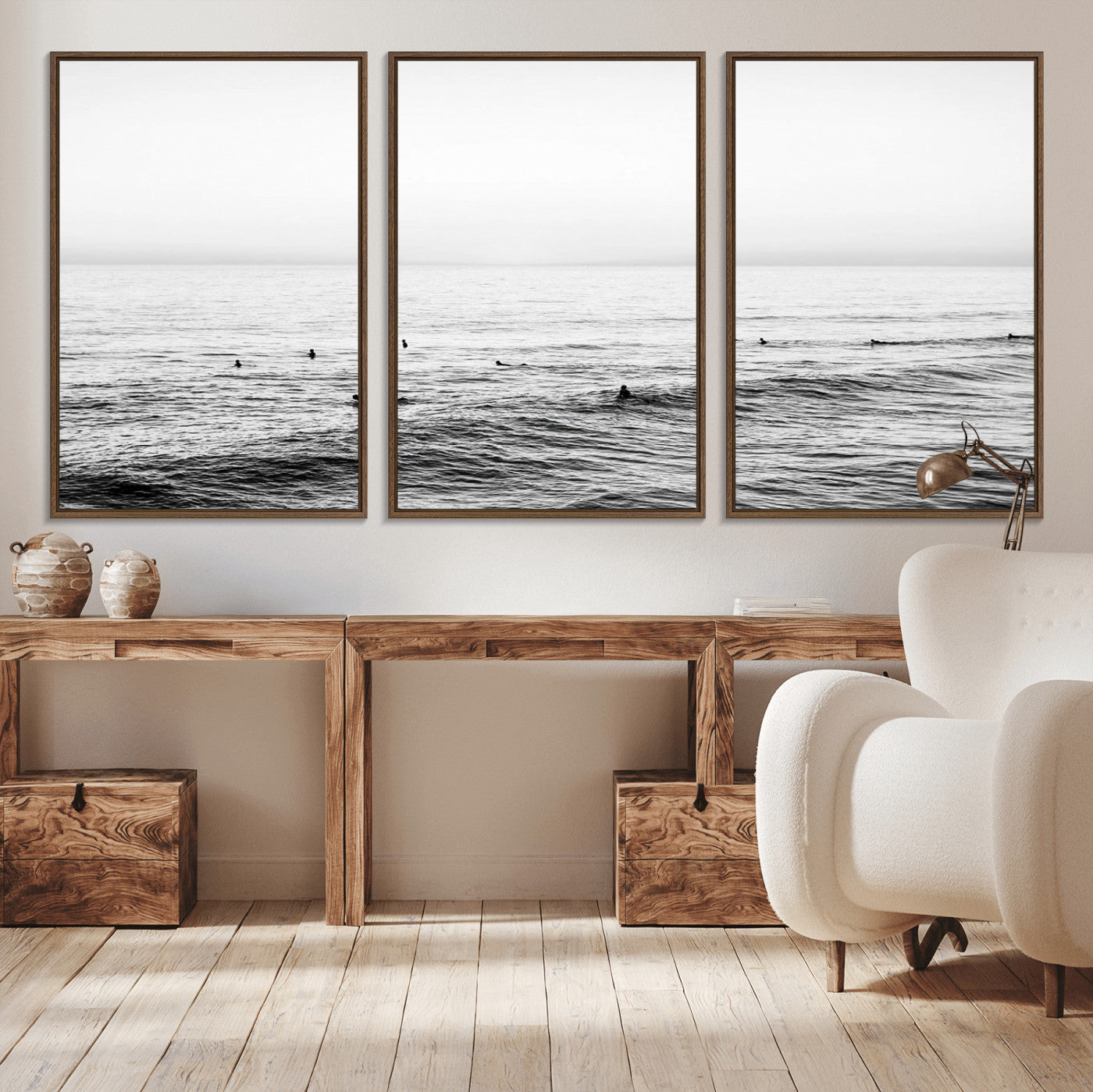 47208268-MGV-CV-36X24-Surfer Ocean Wall Art – Black and White Coastal Canvas Print, Minimalist Surfing Seascape Decor for Living Room, Bedroom, or Beach