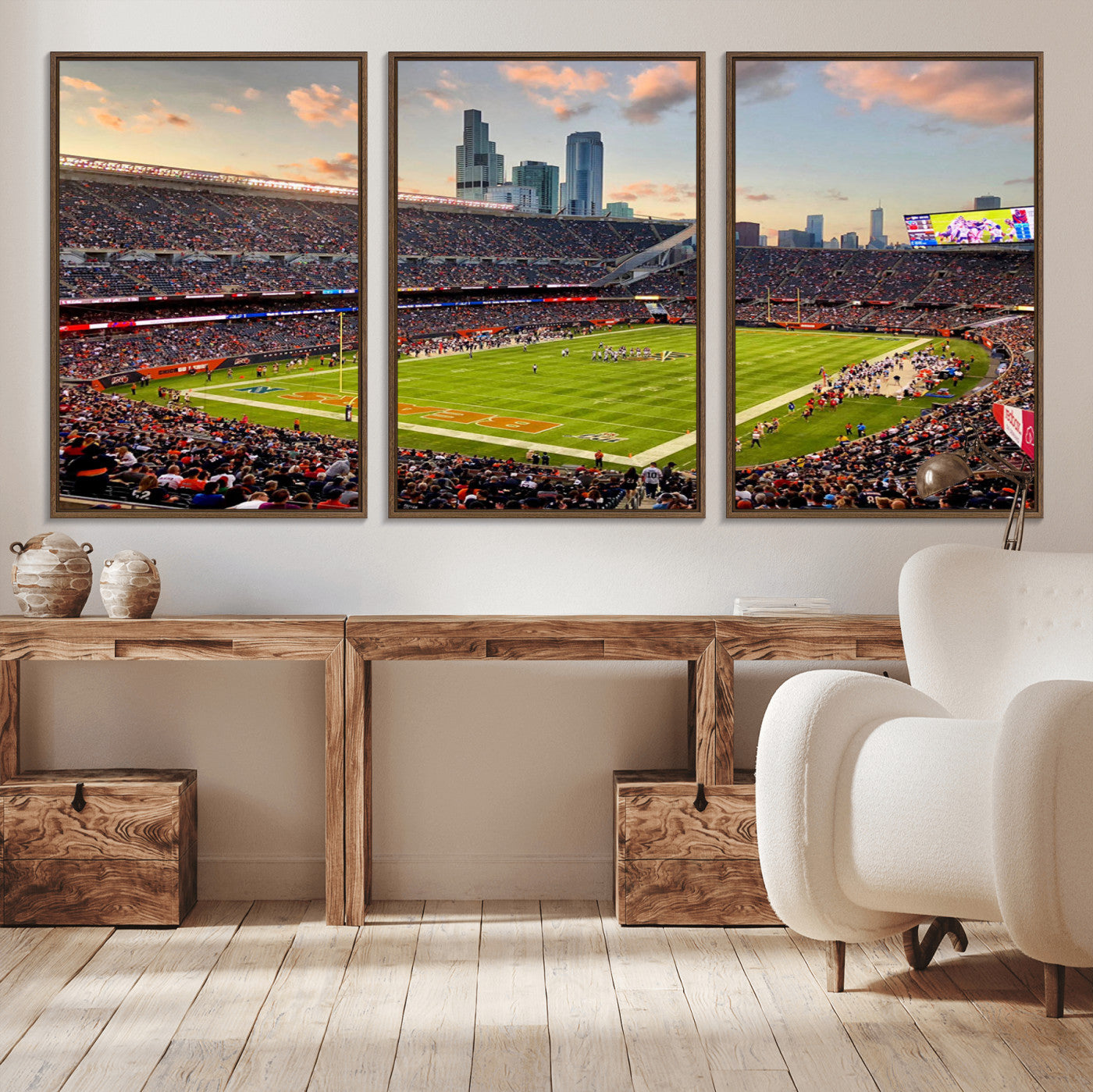 55377093-MGV-CV-36X24-Soldier Field Wall Art – Panoramic Chicago Bears Football Stadium Canvas Print, Game Day Sports Decor for Man Cave, Bar, Office,