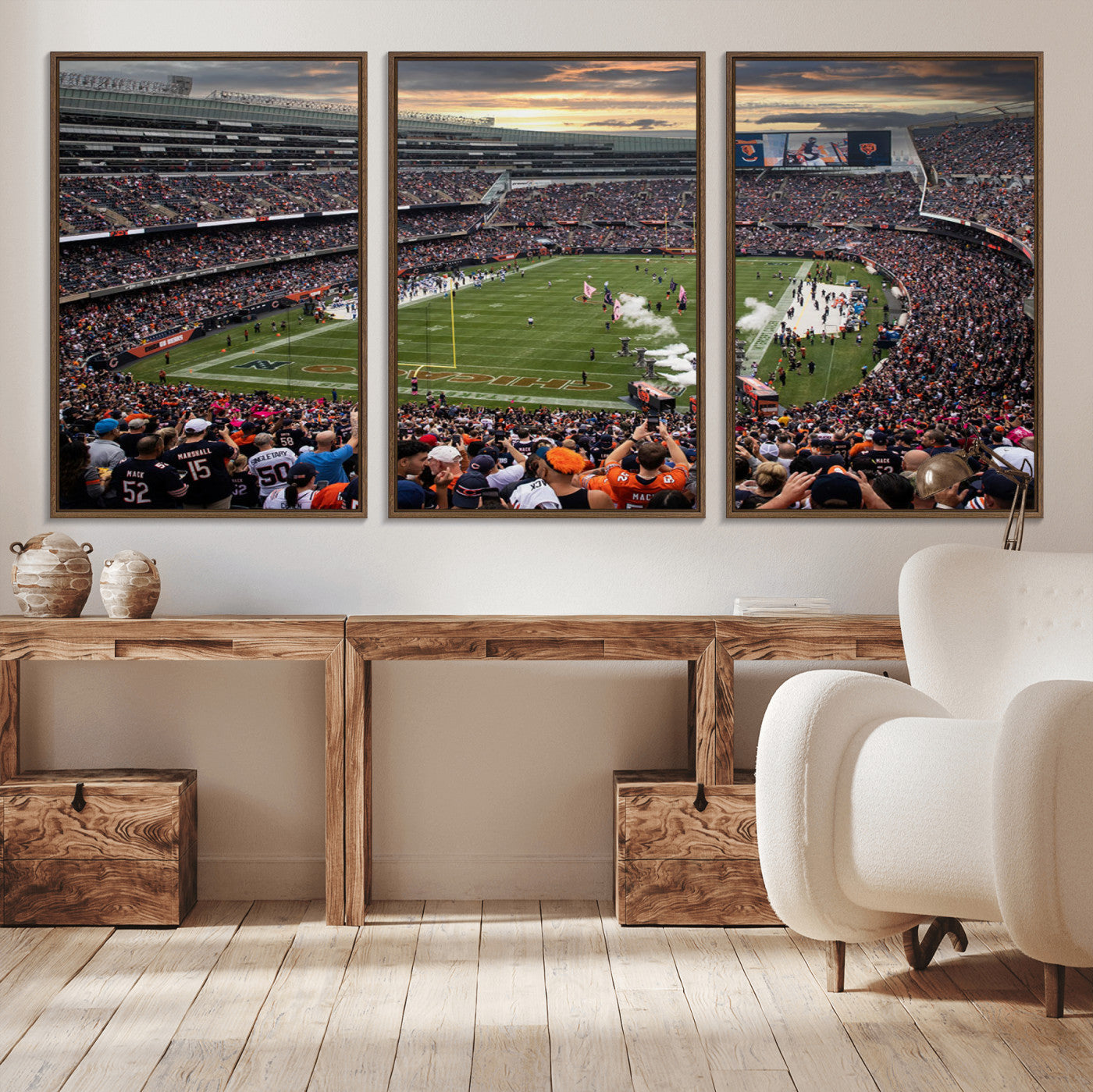 87578930-MGV-CV-36X24-Soldier Field Wall Art – Chicago Bears Football Stadium Sunset Canvas Print, Game Day Sports Decor for Man Cave, Bar, Office, or