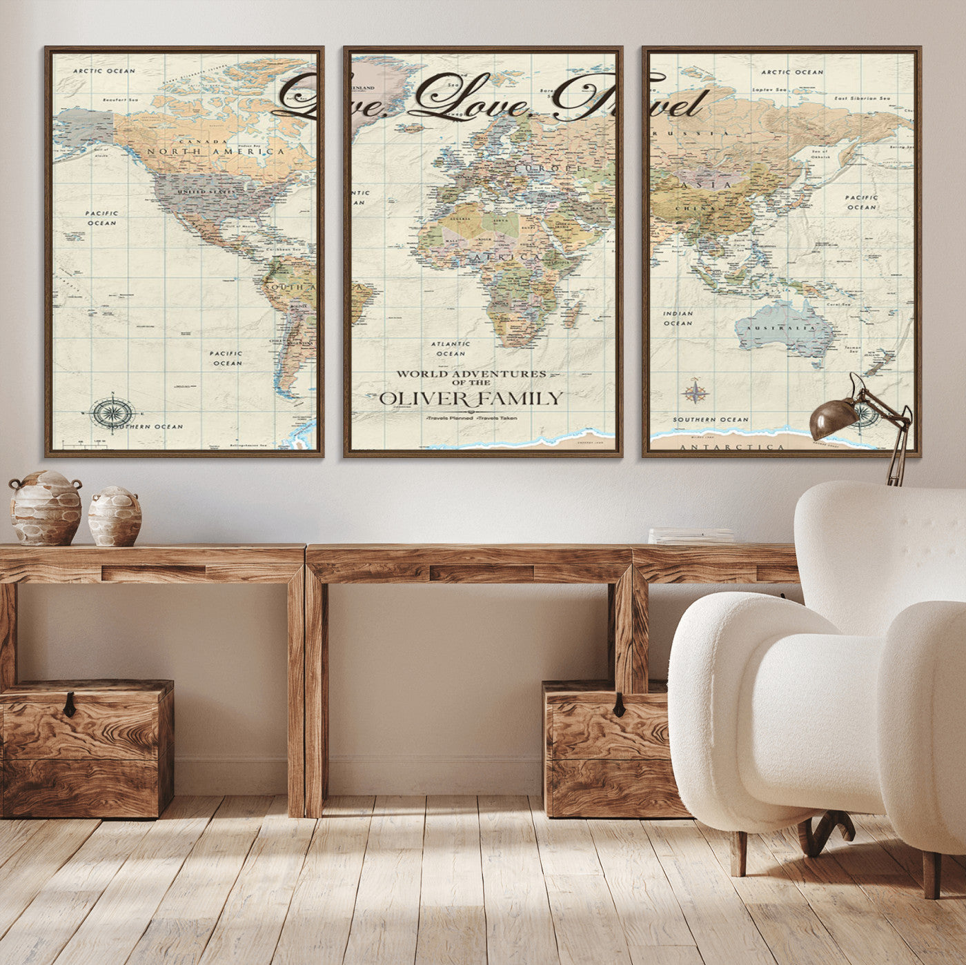 19479008-MGV-CV-36X24-Live Love Travel Wall Art – Detailed World Map Canvas Print, Adventure Decor for Living Room, Office or Bedroom, Travel Gift for