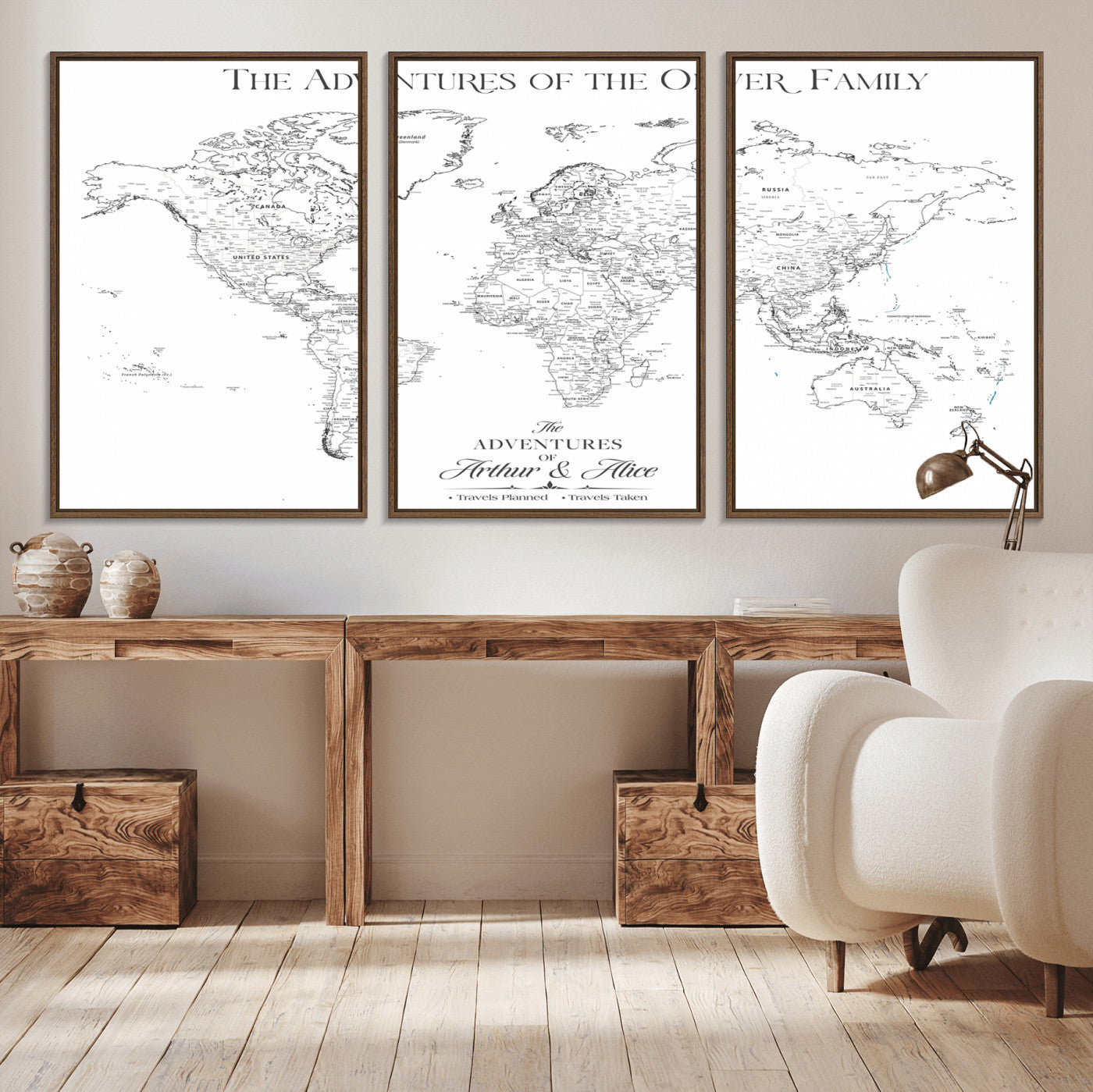 21029247-MGV-CV-36X24-Minimalist World Map Wall Art – Black and White Travel Adventure Print, Modern Family Travel Map Decor for Living Room, Bedroom,