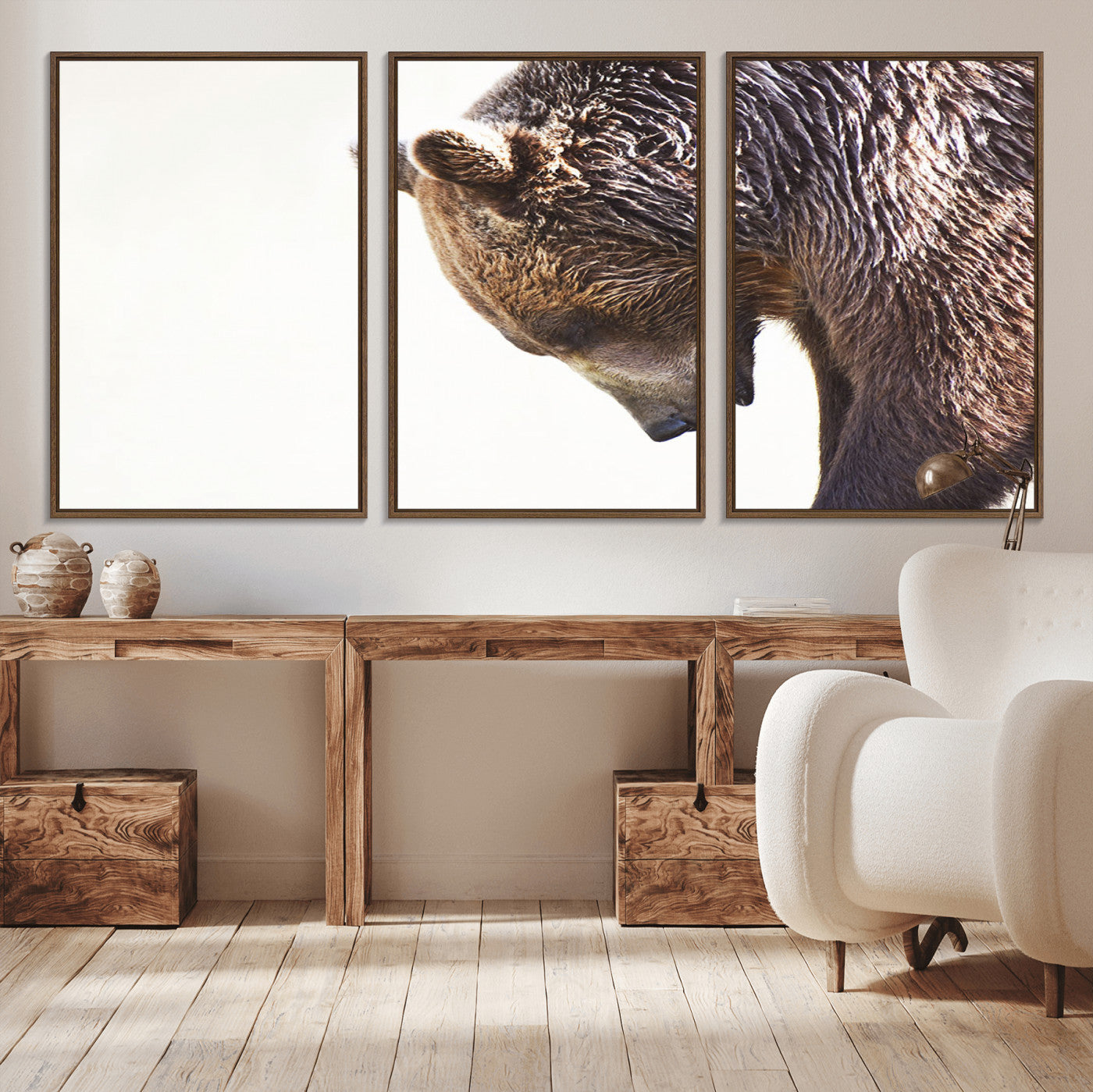 14405507-MGV-CV-36X24-Bear Wall Art – Wildlife Canvas Print with Rustic Animal Portrait and Minimalist Background, Nature Inspired Photography for