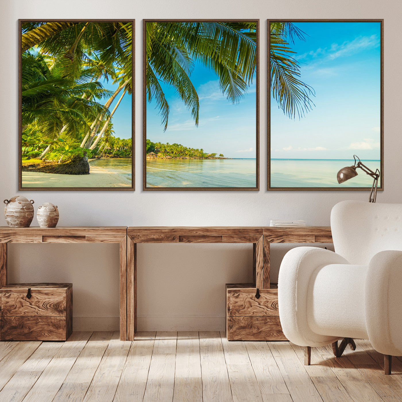 65056721-MGV-CV-36X24-Tropical Beach Wall Art – Palm Tree Coastal Photography Print, Relaxing Ocean Paradise Landscape, Island Seascape Home or Office