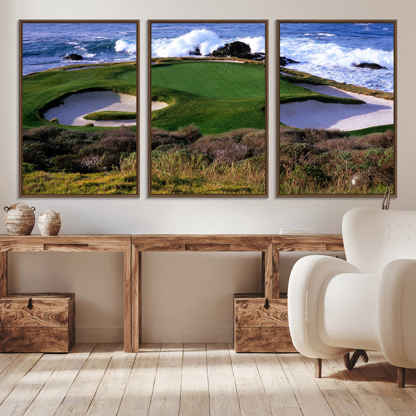 22776914-MGV-CV-36X24-Golf Course Wall Art – Oceanfront Green Canvas Print, Coastal Pebble Beach Photography Sports Decor for Living Room, Office, Man