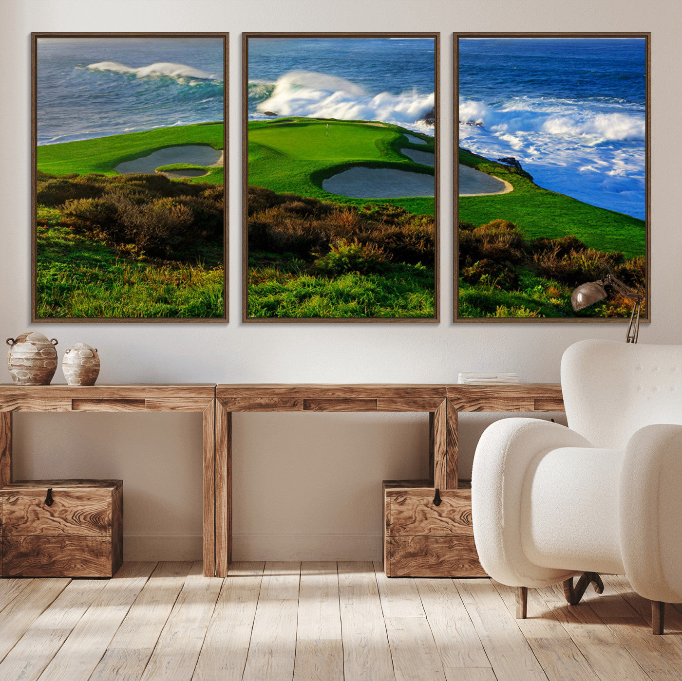 13644055-MGV-CV-36X24-Golf Wall Art – Oceanfront Green Canvas Print, Scenic Coastal Course Photography Decor for Bedroom, Living Room, Office, Sports