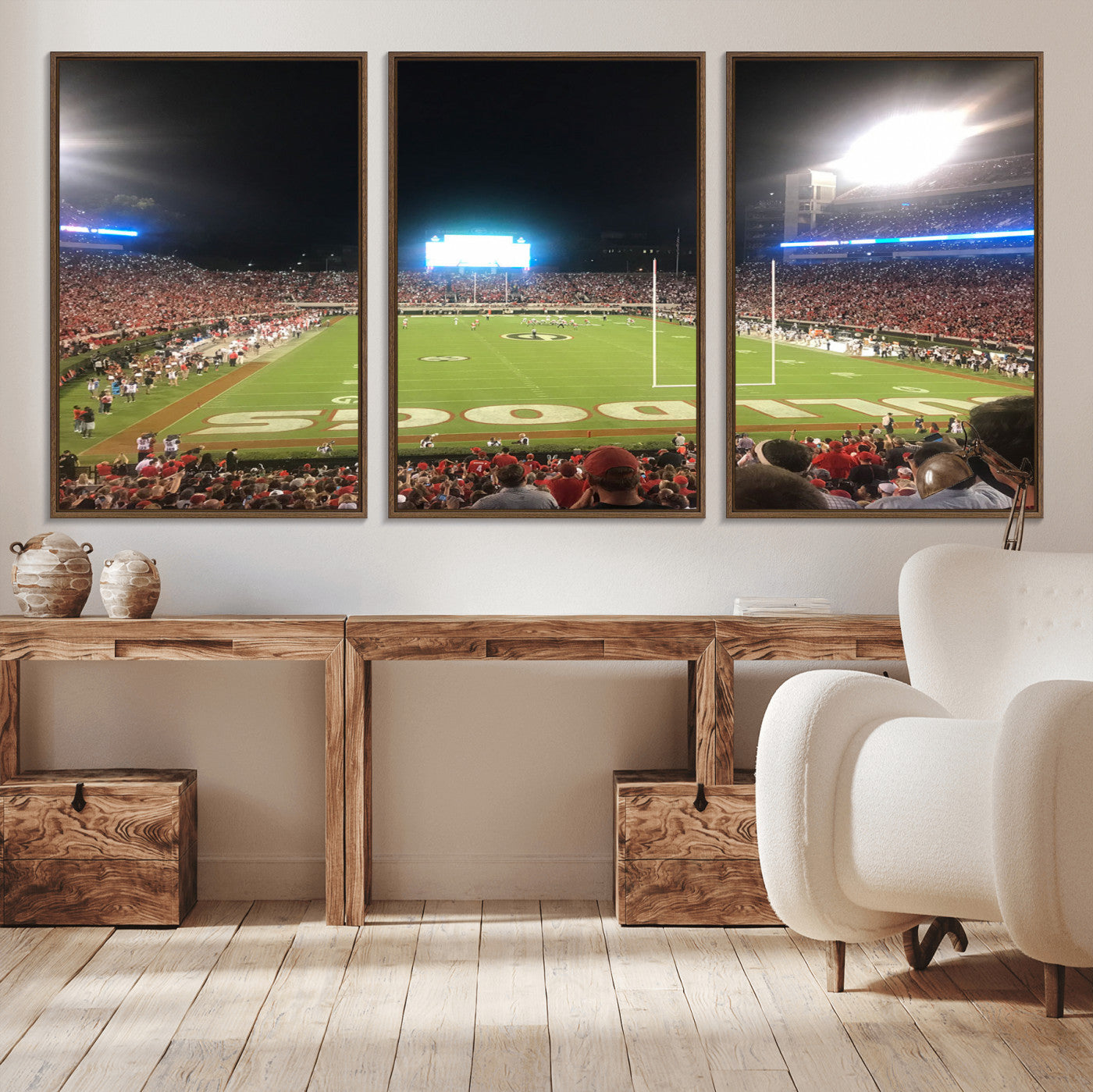 16230786-MGV-CV-36X24-Georgia Bulldogs Stadium Wall Art – Night Game Football Field Canvas Print, Panoramic Sports Decor for Home, Office, Fan Cave