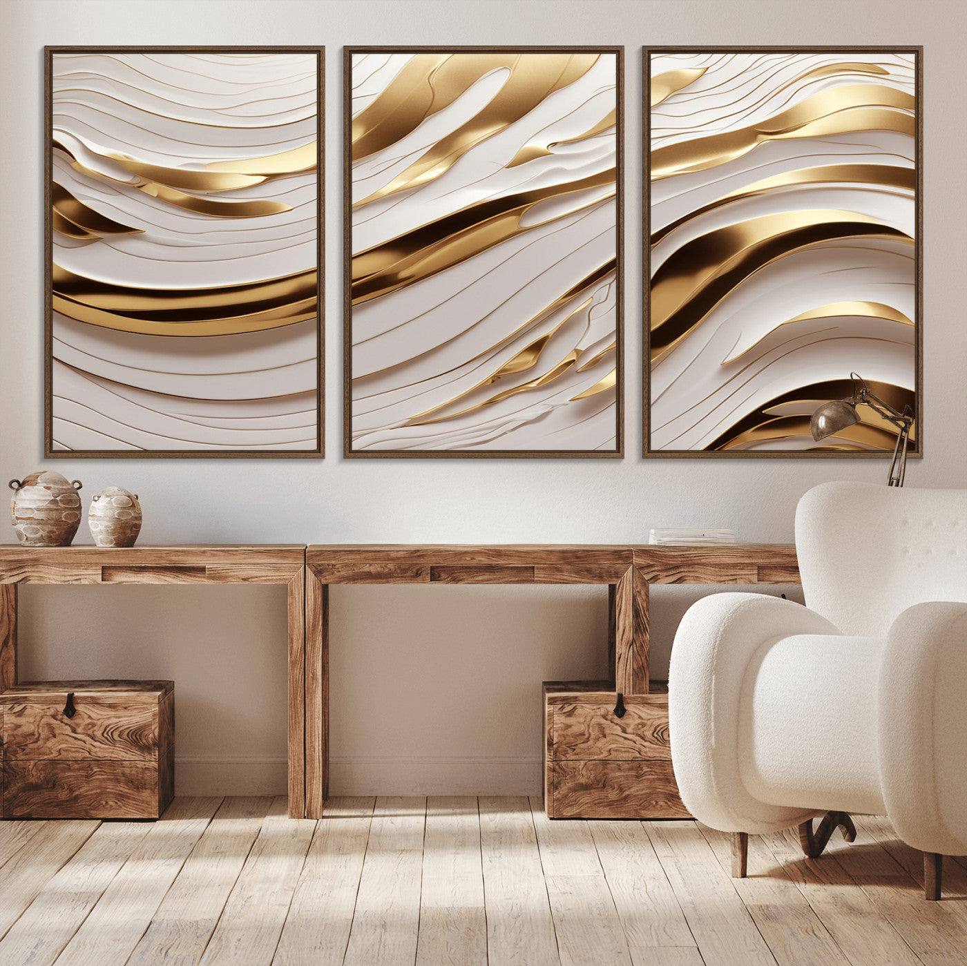 41237-MGV-CV-36X24-Gold Waves Wall Art Canvas Print, Framed Elegant Flow Art Picture Print, Luxury Layers Perfect Minimal Luxe Decor Artwork