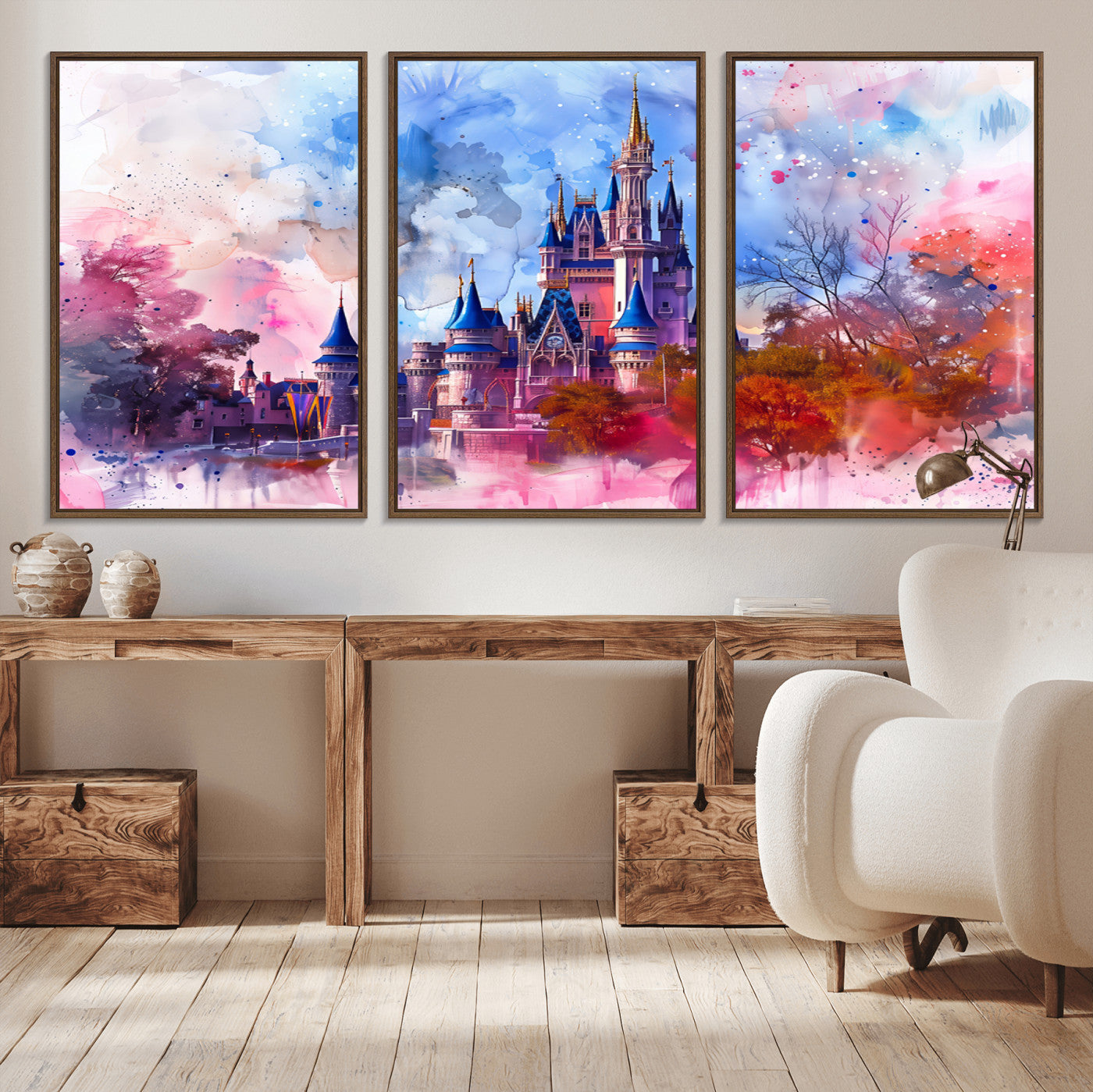 15129-MGV-CV-36X24-Disney Castle Wall Art Canvas Print, Framed Cinderella Palace Art Picture Print, Fantasy Kingdom Perfect Whimsical Fairytale Decor