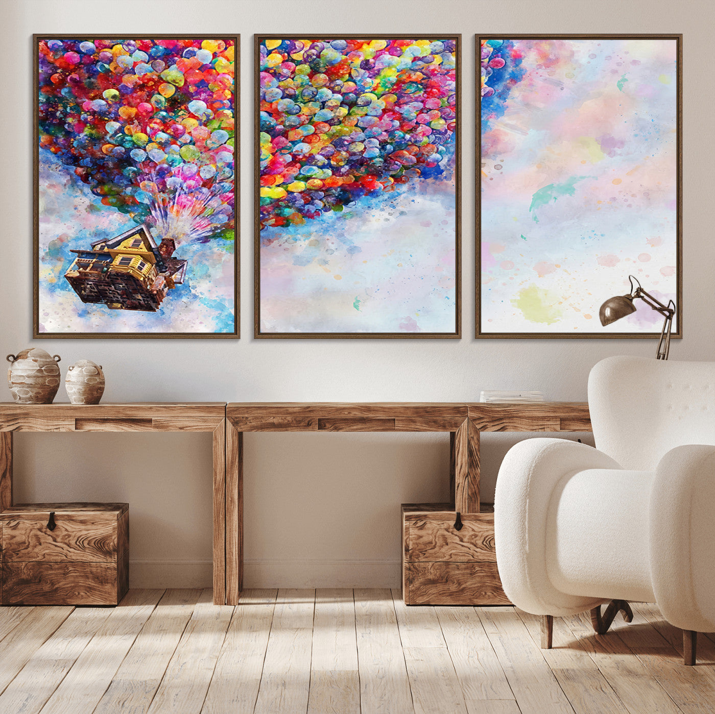 18792-MGV-CV-36X24-Up Movie House Wall Art Canvas Print, Framed Carls Journey Art Picture Print, Up Inspired Perfect Animated Whimsical Decor Artwork