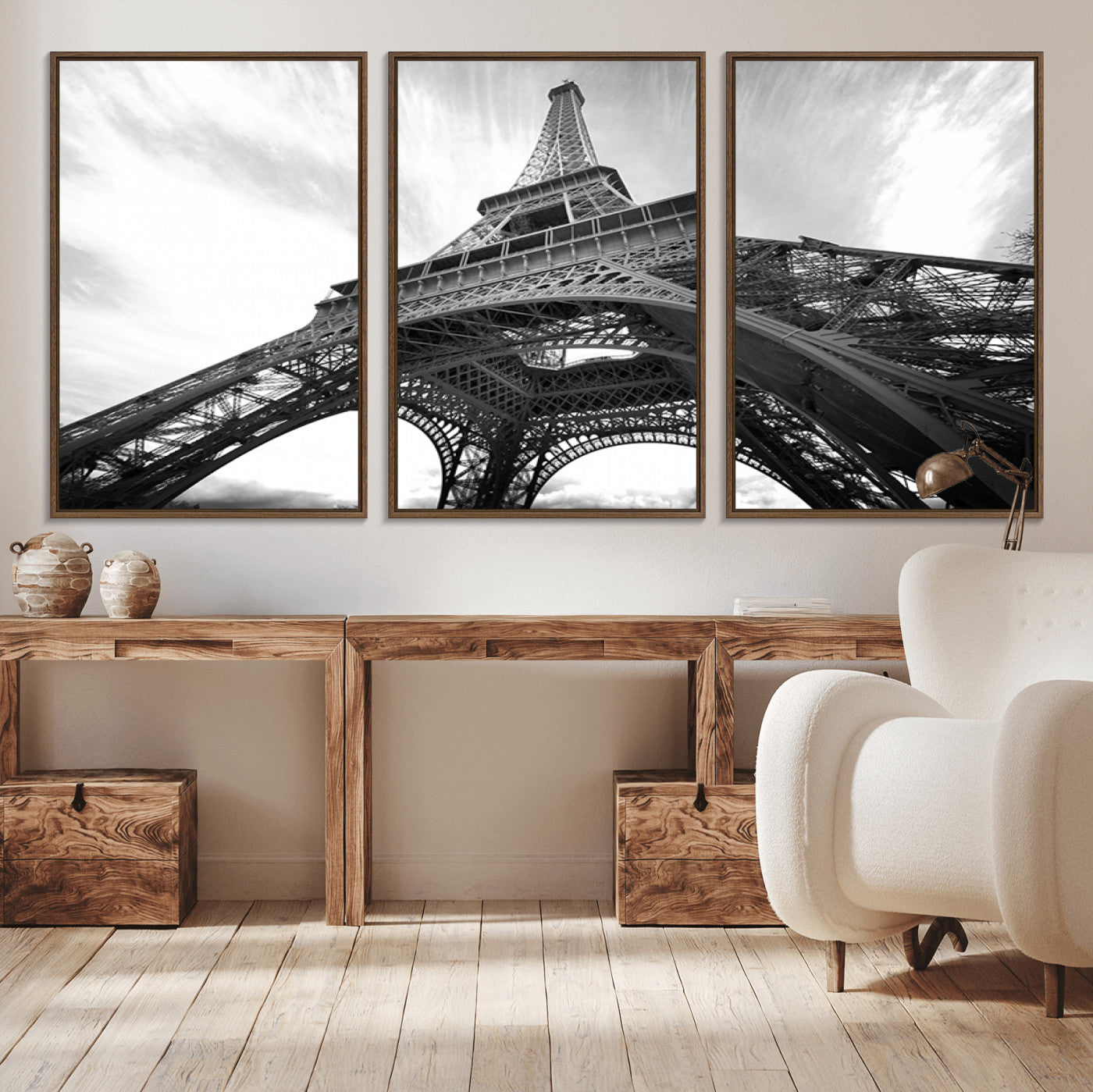 40006-MGV-CV-36X24-Eiffel Tower Wall Art – Black and White Architectural Photo Print, Paris Inspired Decor for Bedroom, Office, Studio or Modern