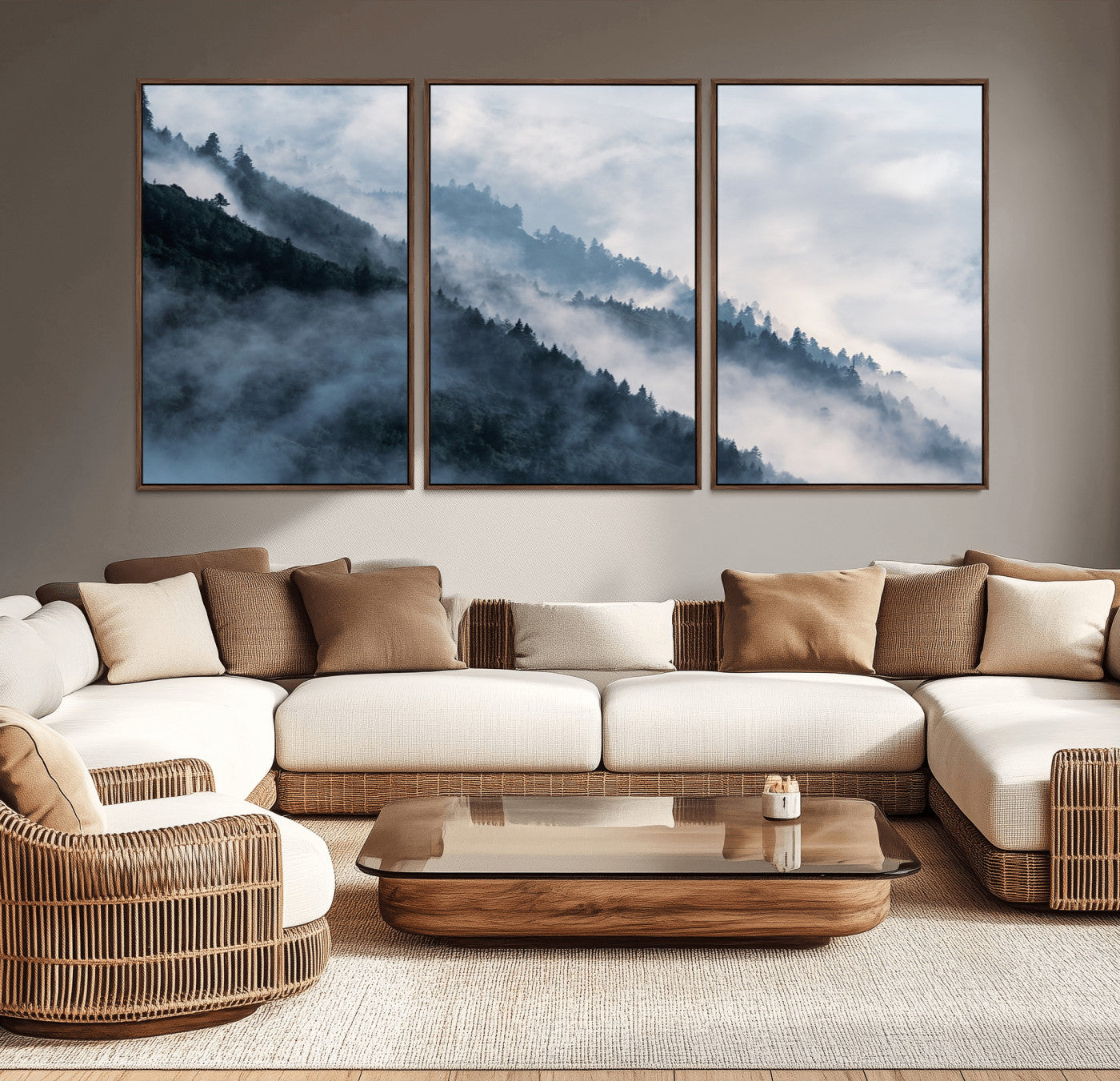 85737-MGV-CV-36X24-Misty Mountain Wall Art – Atmospheric Pine Forest Canvas Print with Fog and Mist, Calm Nature Decor for Living Room, Bedroom,