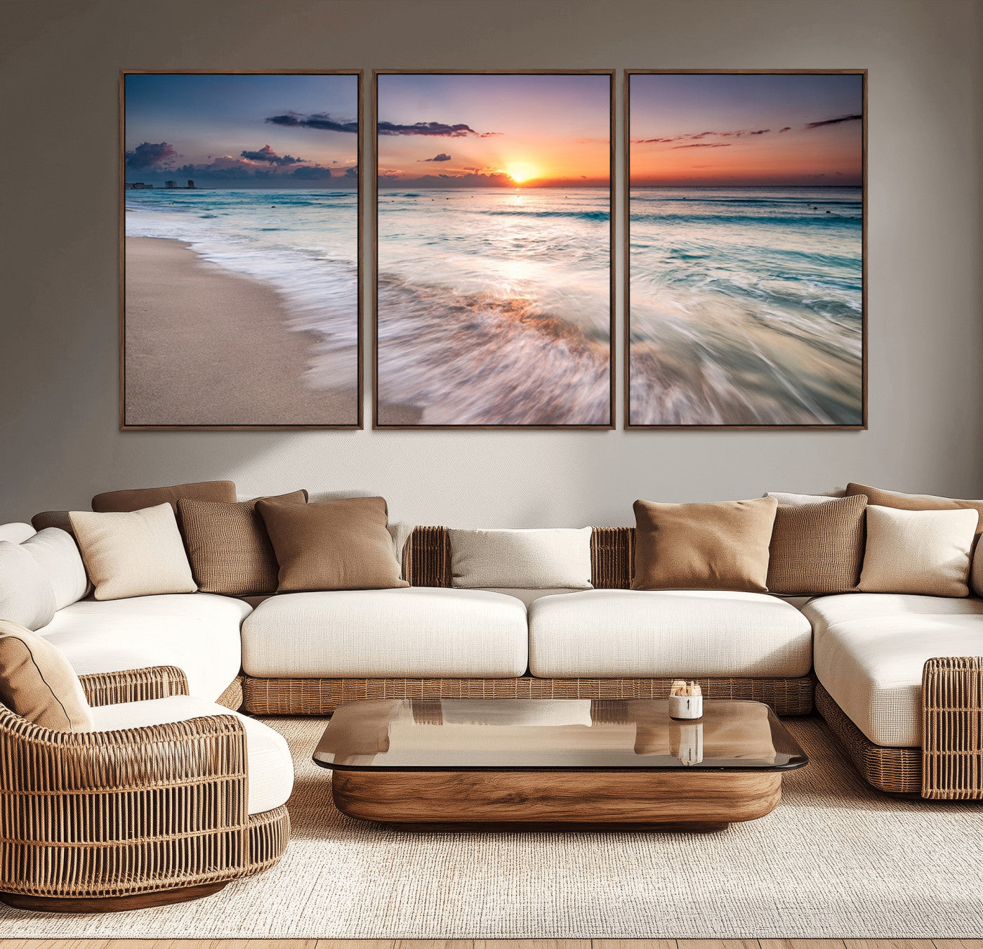 71849-MGV-CV-36X24-Sunrise Ocean Beach Wall Art – Serene Seascape Canvas Print with Gentle Waves, Coastal Nature Decor for Bedroom, Living Room or