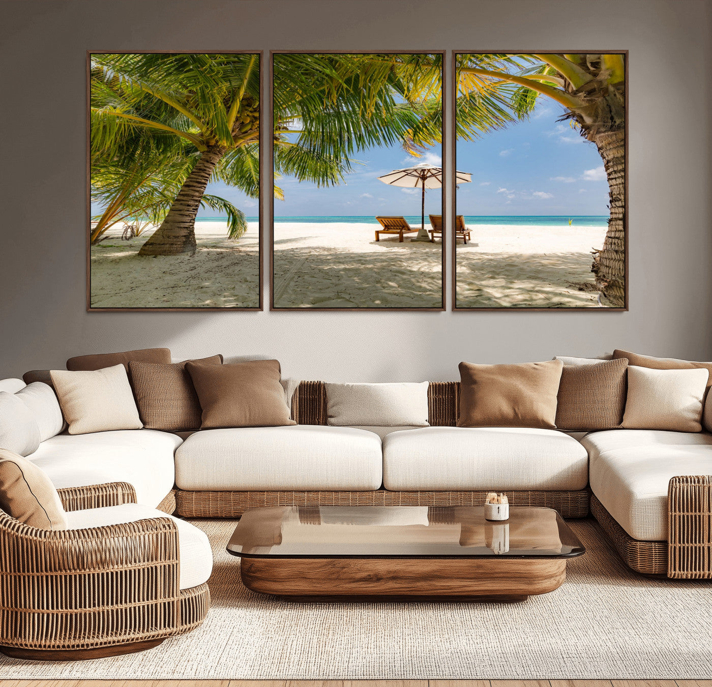 83601-MGV-CV-36X24-Tropical Beach Wall Art – Serene Palm Trees and Lounge Chairs Canvas Print, Relaxing Coastal Decor for Living Room, Bedroom or