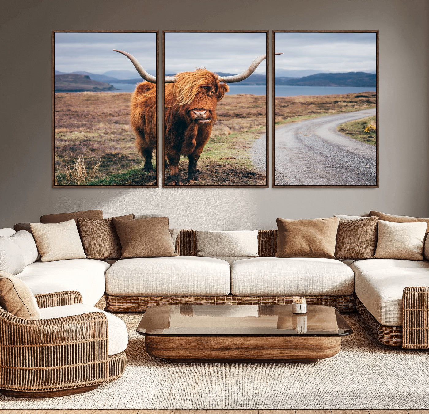 56121-MGV-CV-36X24-Rustic Highland Cow Wall Art – Panoramic Nature Canvas Print, Perfect Decor for Home, Office, Living Room or Man Cave