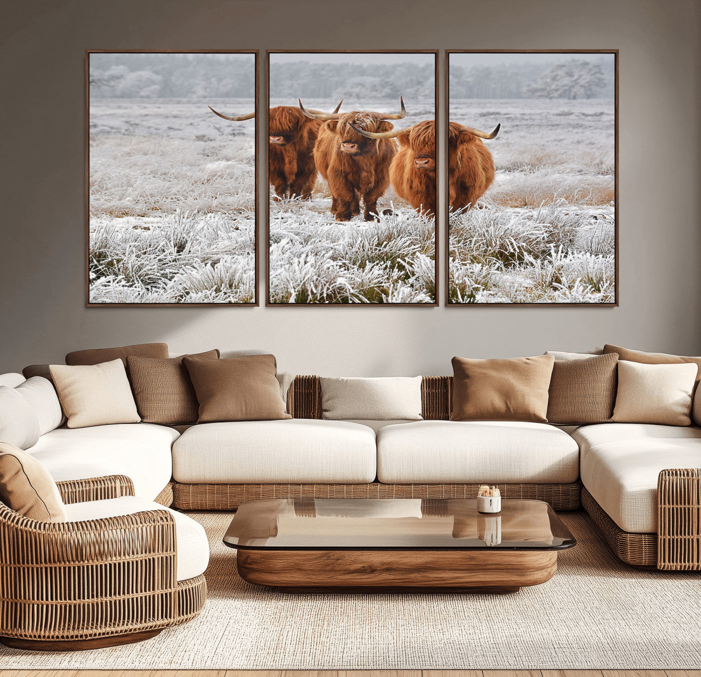 10396-MGV-CV-36X24-Highland Cattle Wall Art – Rustic Winter Landscape Canvas Print, Farmhouse Decor for Living Room, Office, Cabin or Country Home