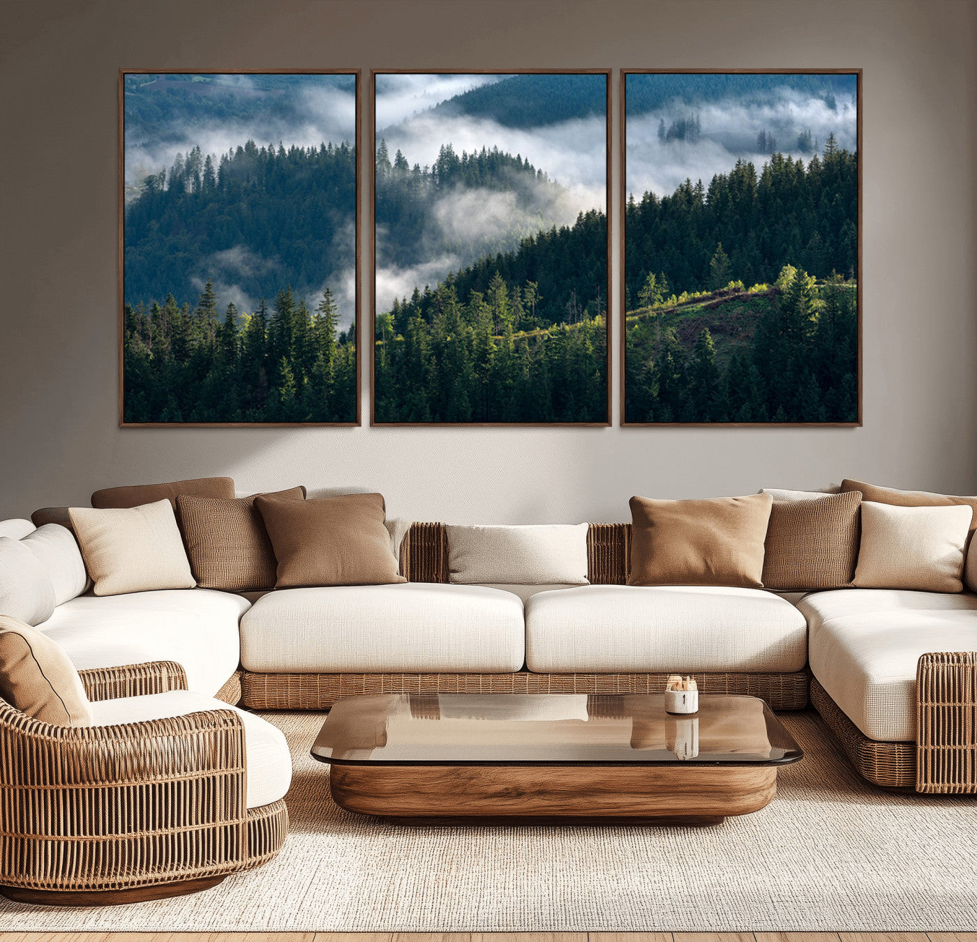 55972-MGV-CV-36X24-Whispering Pines Wall Art – Panoramic Misty Forest Canvas Print, Serene Nature Decor for Home, Office or Cabin Retreat