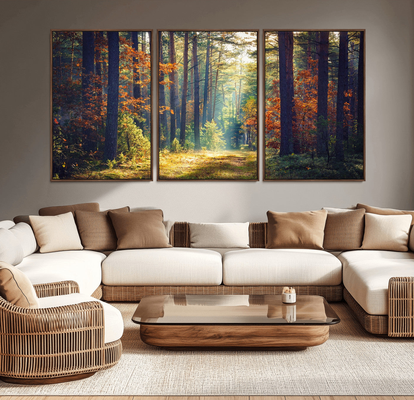 86249-MGV-CV-36X24-Sunlit Autumn Forest Path Wall Art – Peaceful Nature Scene with Fall Foliage, Calming Woods Decor for Home or Office