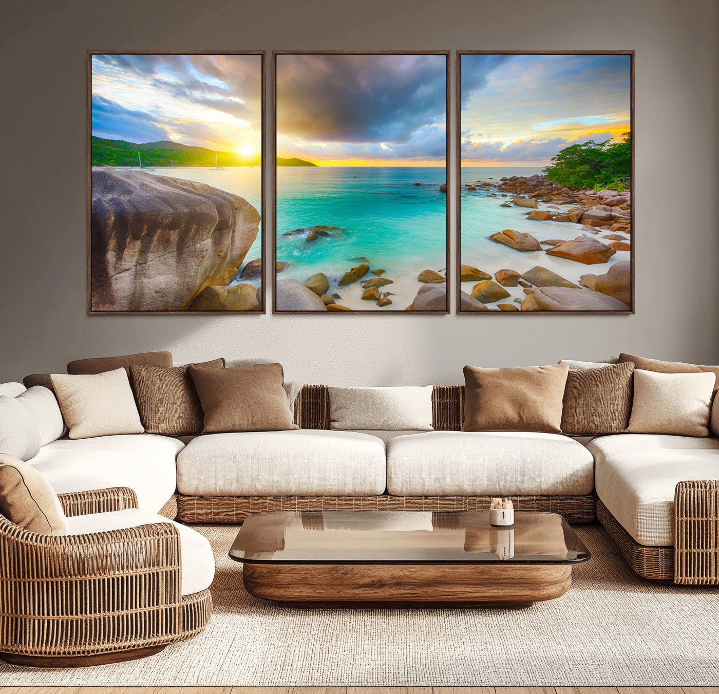 23769-MGV-CV-36X24-Tropical Beach Sunset Wall Art – Serene Ocean Canvas Print, Coastal Landscape Decor for Living Room, Bedroom or Office, Peaceful