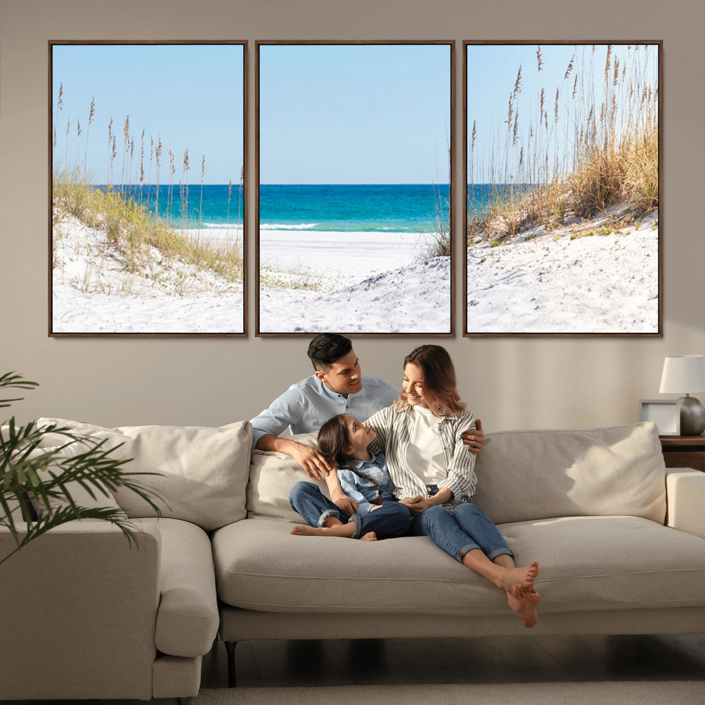 58498-MGV-FC-60X30-3P_Walnut-White Sandy Beach Wall Art – Panoramic Coastal Canvas Print, Ocean View Decor for Living Room, Bedroom, Office, Relaxing Seaside