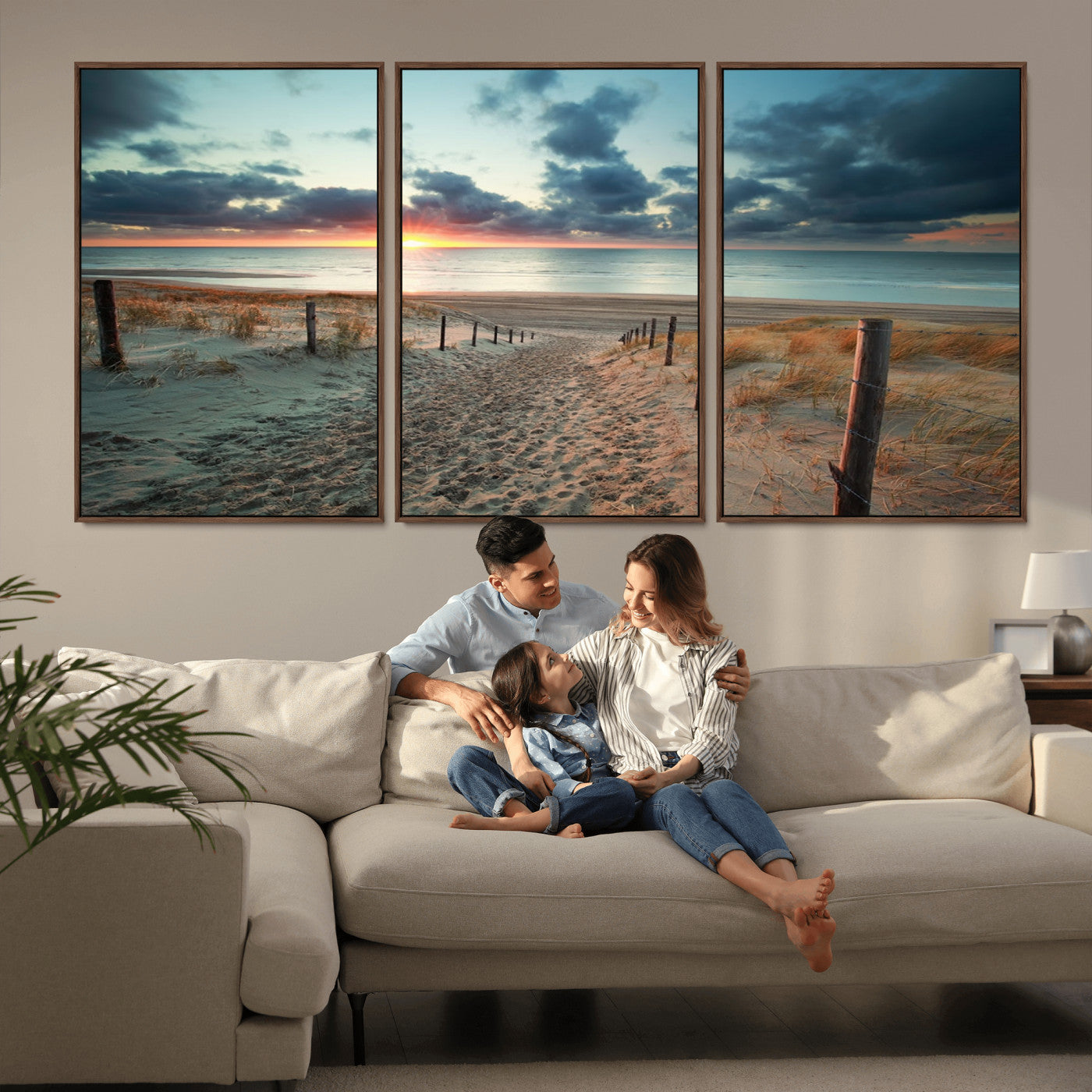 25788-MGV-FC-60X30-3P_Walnut-Sunset Beach Path Wall Art – Scenic Coastal Dunes and Ocean Canvas Print, Tranquil Seaside Landscape Decor for Living Room or