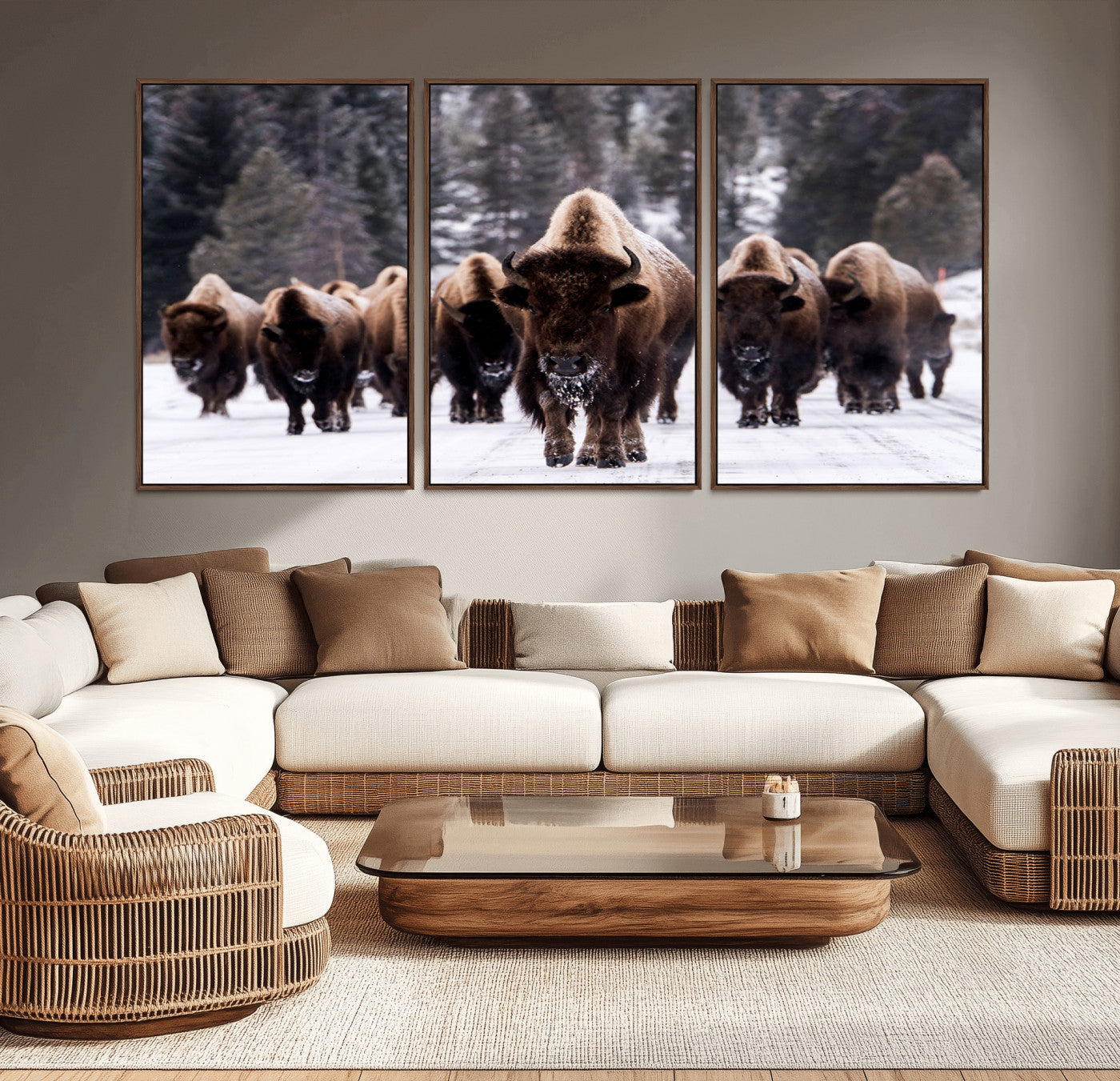 66871-MGV-CV-36X24-Bison Herd Wall Art – Wildlife Buffalo Canvas Print, Rustic Western Nature Photography Decor for Living Room, Office, Cabin, or