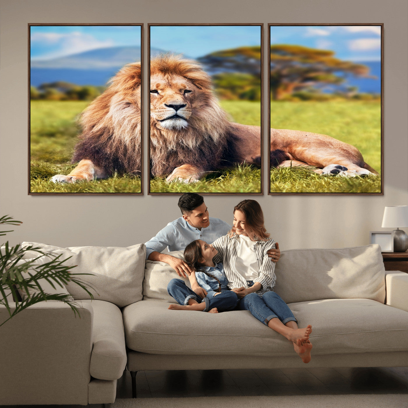 67826-MGV-FC-60X30-3P_Walnut-Majestic Lion Wall Art – King of the Jungle Canvas Print, Safari Wildlife Decor for Living Room, Office, or Man Cave