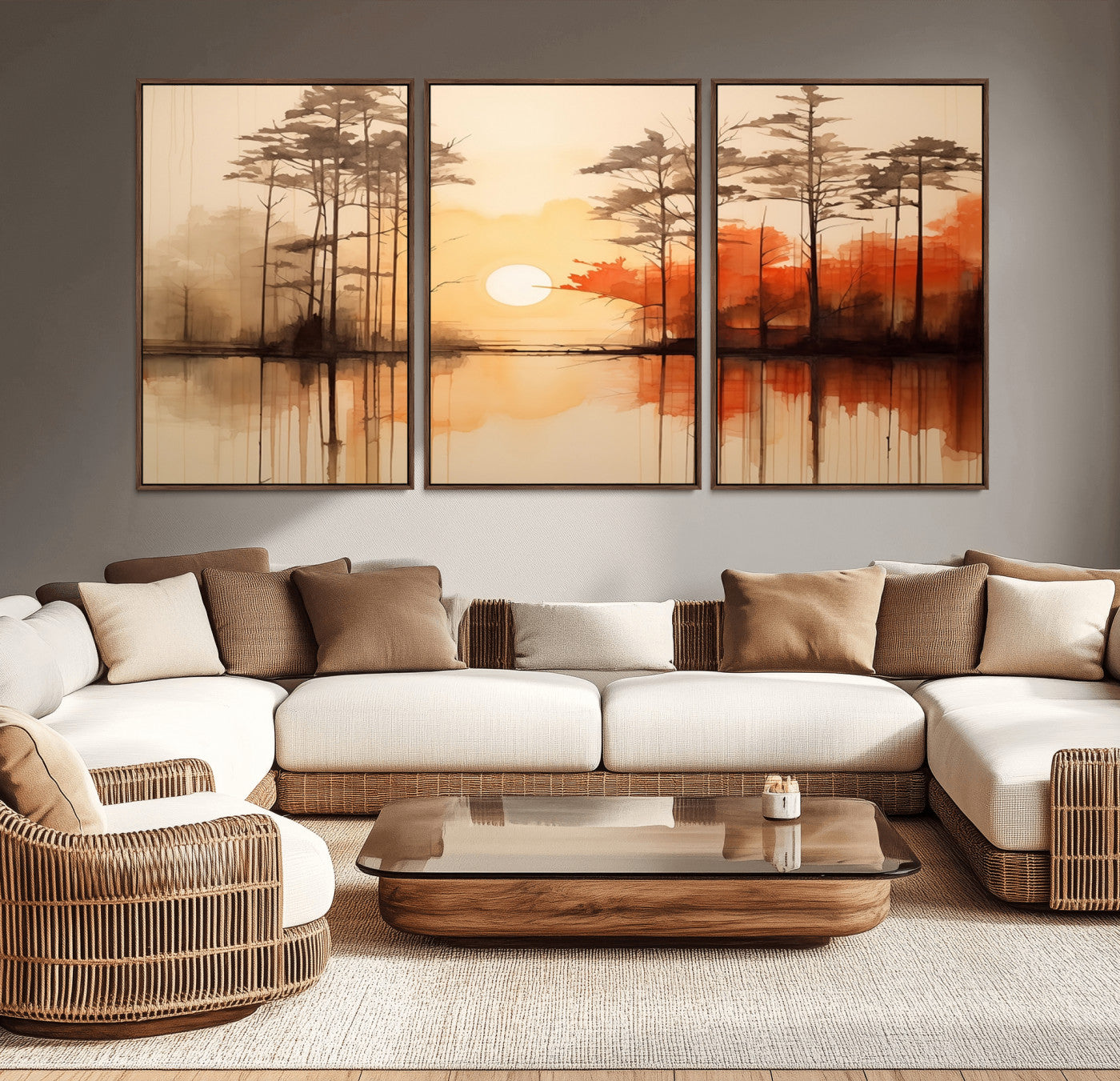 51083-MGV-CV-36X24-Sunset Lake Forest Wall Art – Serene Trees and Orange Sky Reflection Canvas Print, Tranquil Nature Decor for Living Room, Office