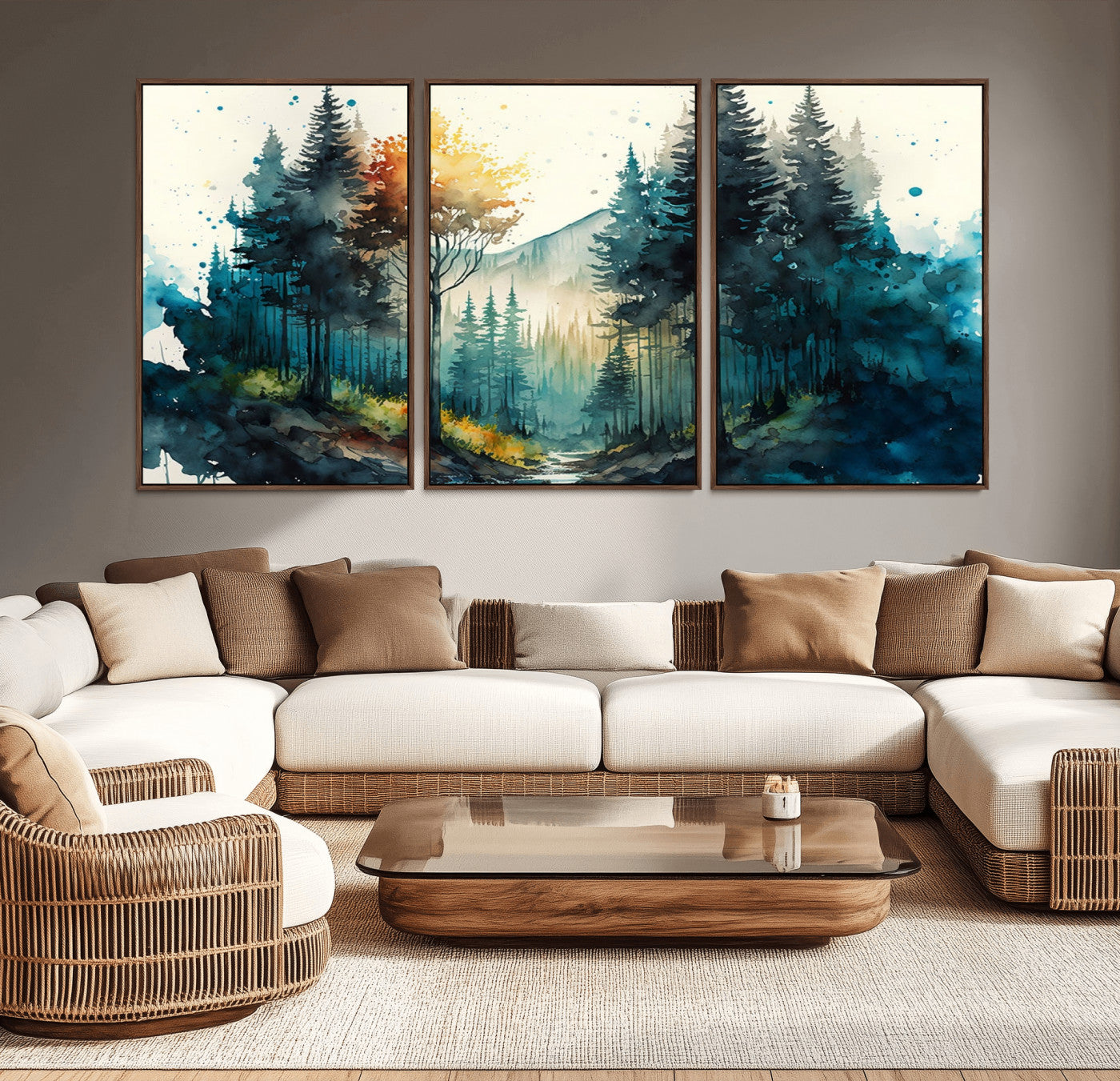 96186-MGV-CV-36X24-Misty Forest Wall Art – Watercolor Mountain Landscape Canvas Print, Nature Woodland Painting for Living Room, Bedroom or Office