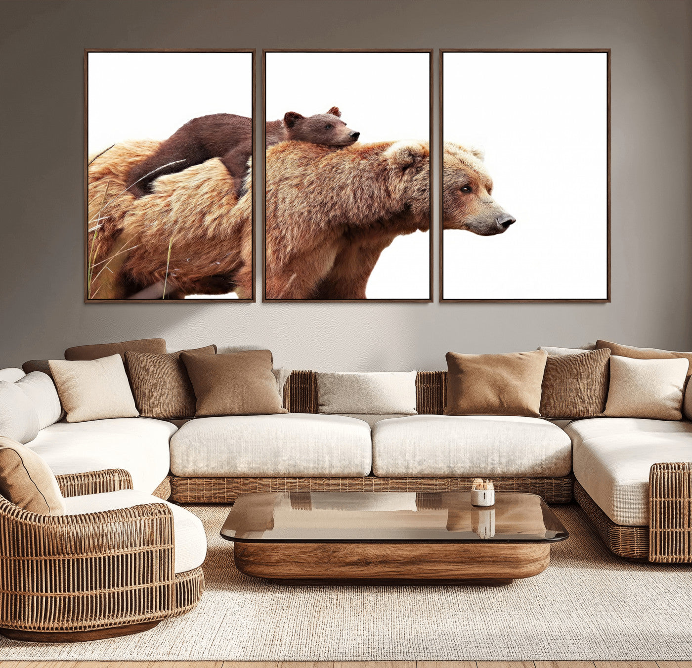 76943-MGV-CV-36X24-Mom Bear Wall Art Canvas Print, Framed Bear Photography Art Picture Print, Rustic Bear and Cub Perfect Rustic Farmhouse Decor