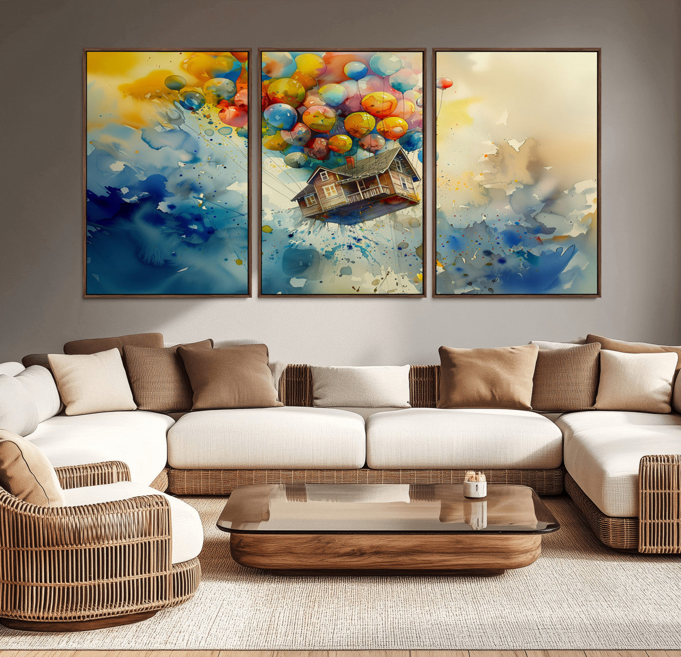 16295-MGV-CV-36X24-Flying House Wall Art – Colorful Balloon Canvas Print, Whimsical Fantasy Decor for Bedroom, Living Room or Office