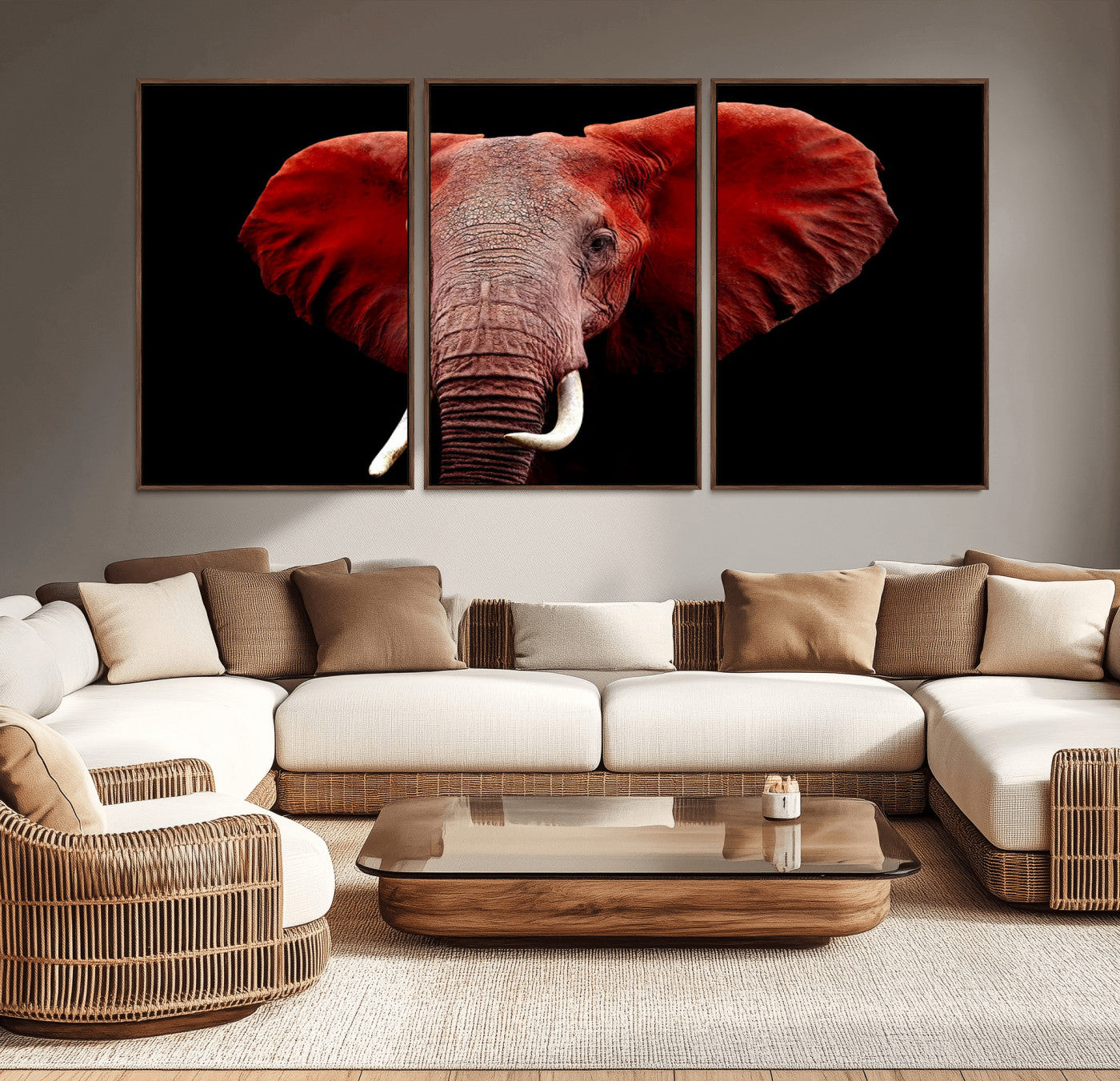 14788-MGV-CV-36X24-Red Elephant Wall Art – Bold Wildlife Canvas Print, African Safari Animal Decor for Living Room, Bedroom or Office