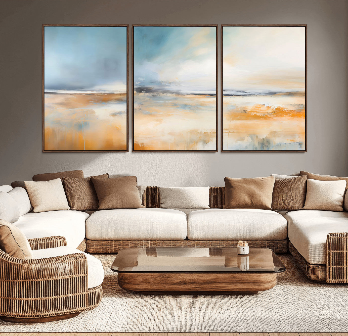 92764-MGV-CV-36X24-Abstract Landscape Wall Art – Modern Blue and Orange Canvas Print, Large Minimalist Painting for Living Room, Bedroom, Office or