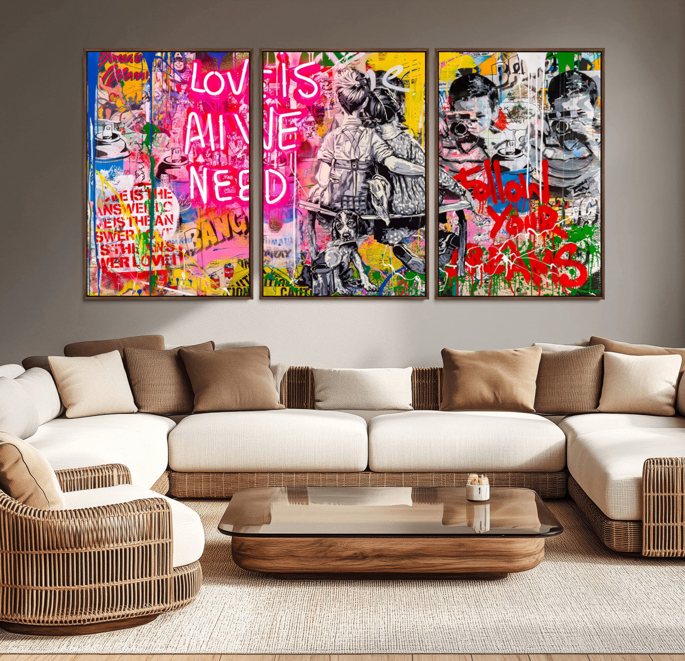 67019-MGV-CV-36X24-Love Is All We Need Wall Art – Colorful Graffiti Street Art Canvas Print, Modern Urban Pop Art Decor for Living Room, Bedroom,