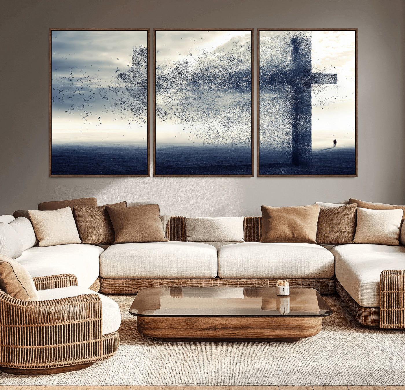 55718-MGV-CV-36X24-Surreal Cross Wall Art – Spiritual Faith Canvas Print, Abstract Christian Artwork with Modern Religious Symbol for Living Room,