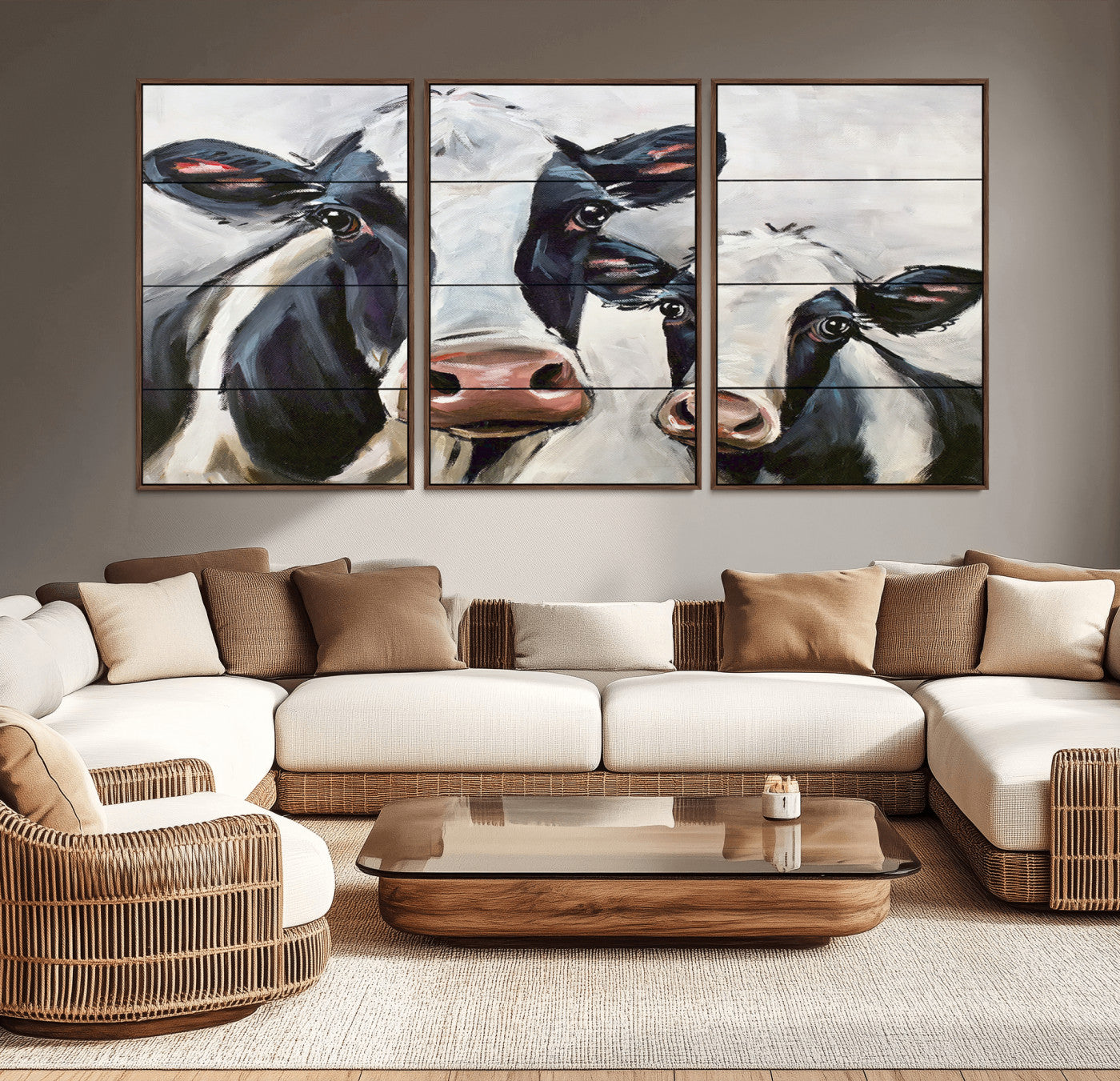 28934-MGV-CV-36X24-Farmhouse Cow Wall Art – Rustic Black and White Dairy Cattle Canvas Print, Country Barn Animal Painting for Kitchen, Living Room