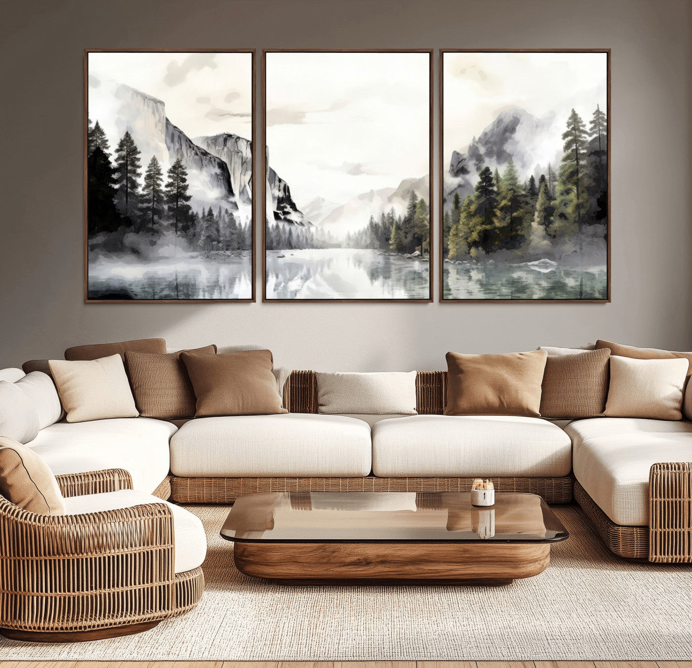 27364-MGV-CV-36X24-Yosemite Park Wall Art Canvas Print, Framed National Park Art Picture Print, Watercolor Yosemite Perfect Foggy Watercolor Decor