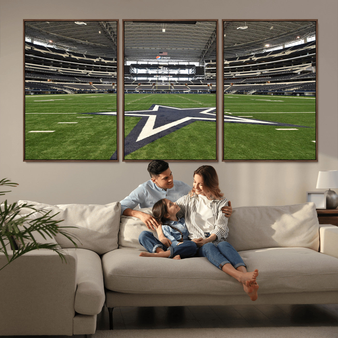 14834-MGV-FC-60X30-3P_Walnut-Dallas Att Stadium Wall Art Canvas Print, Framed Texas NFL Stadium Art Picture Print, American Football Stadium Perfect Sports