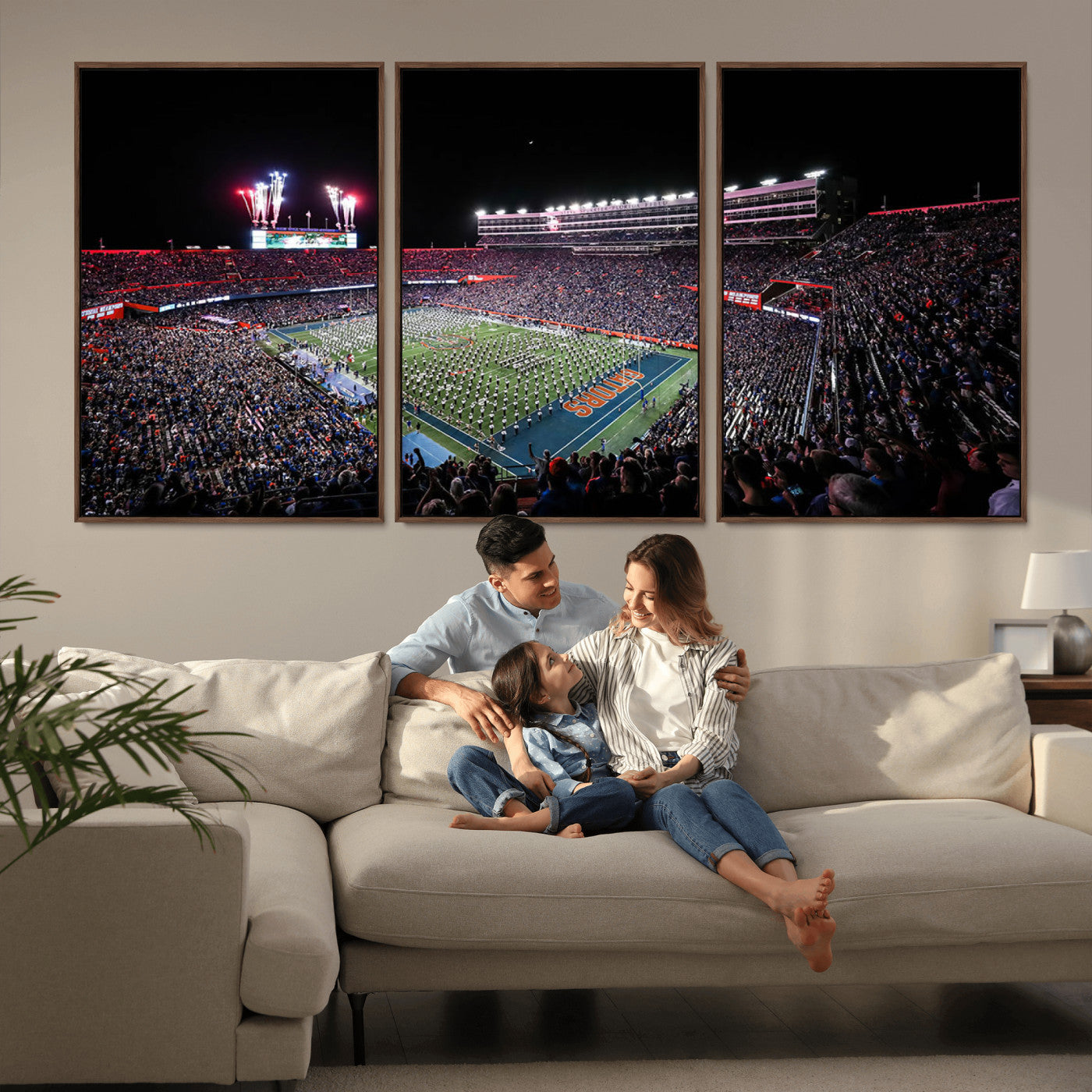 46899-MGV-FC-60X30-3P_Walnut-Ben Hill Griffin Stadium Wall Art Canvas Print, Framed Football Stadium Art Picture Print, Florida Football Stadium Perfect Sport