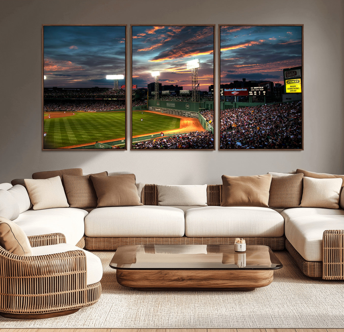66781-MGV-CV-36X24-Baseball Stadium Wall Art – Canvas Print Evening Game Field Packed Crowd Sunset Sky Sports Photography, Dynamic Decor for Game