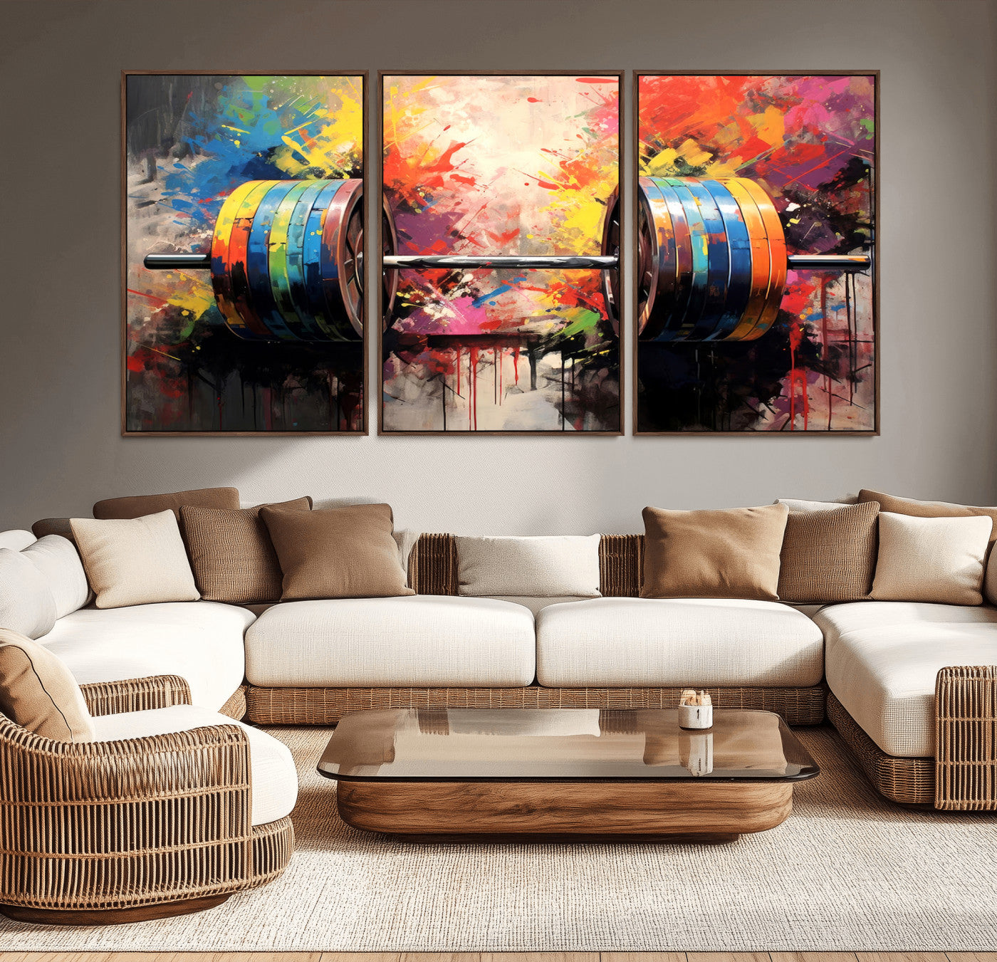 80436-MGV-CV-36X24-Heavy Barbell Wall Art – Colorful Weightlifting Gym Canvas Print, Modern Abstract Strength Training Artwork for Fitness Room, Home