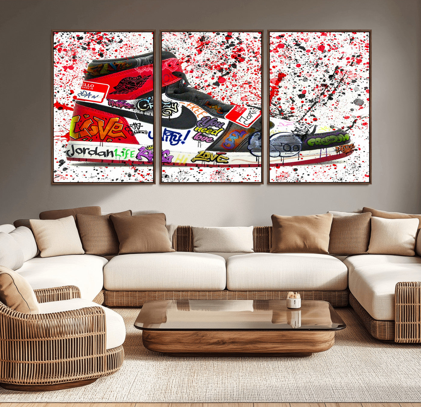 38836-MGV-CV-36X24-Graffiti Sneaker Wall Art – Urban Street Art Poster and Colorful Air Jordan Shoe, Abstract Graffiti Style Canvas Print for