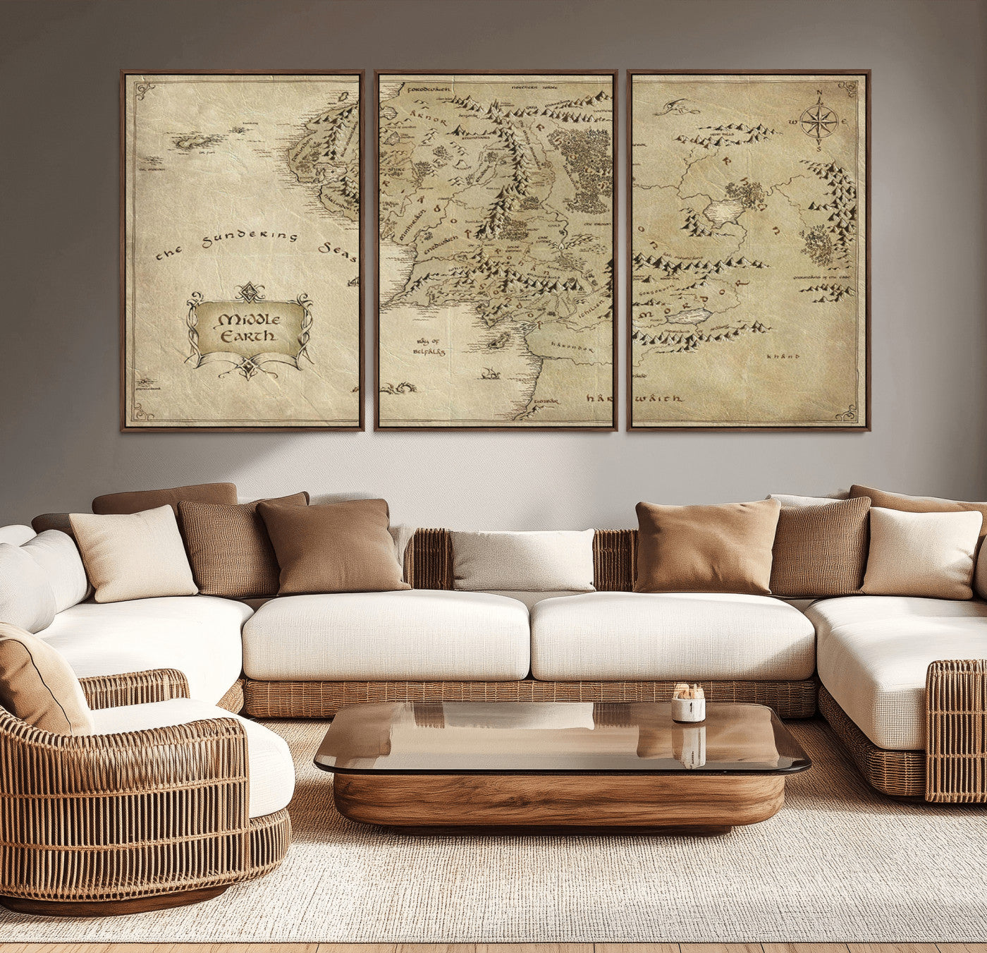 21784-MGV-CV-36X24-Middle Earth Fantasy Map Wall Art – Vintage Parchment Style Fantasy Cartography Poster, Antique Style Map Print for Book Lovers &
