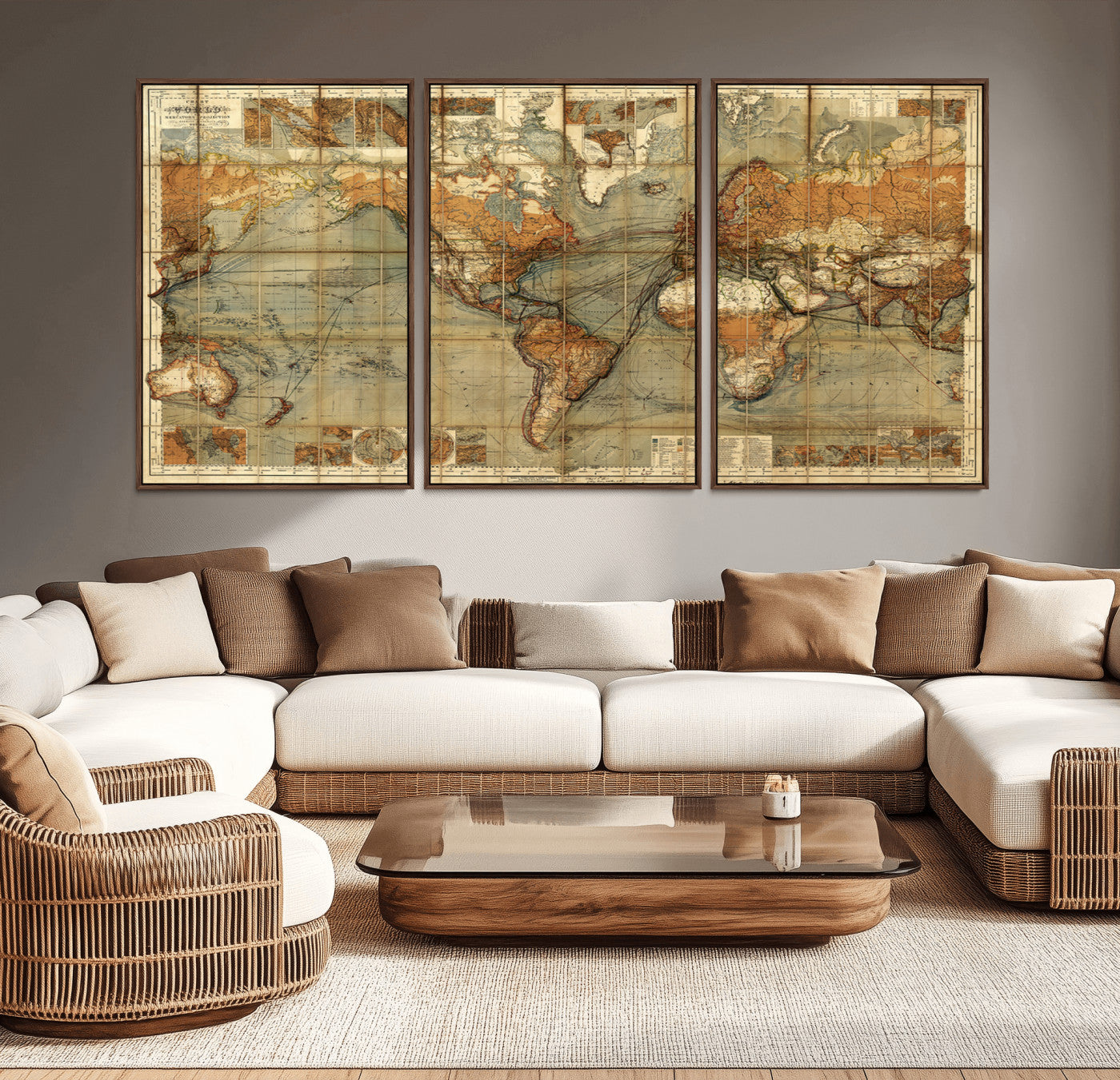 91064-MGV-CV-36X24-Vintage World Map Wall Art – Antique Old-Style World Map Poster, Historic Cartography Print for Office, Study, Library, Explorer &