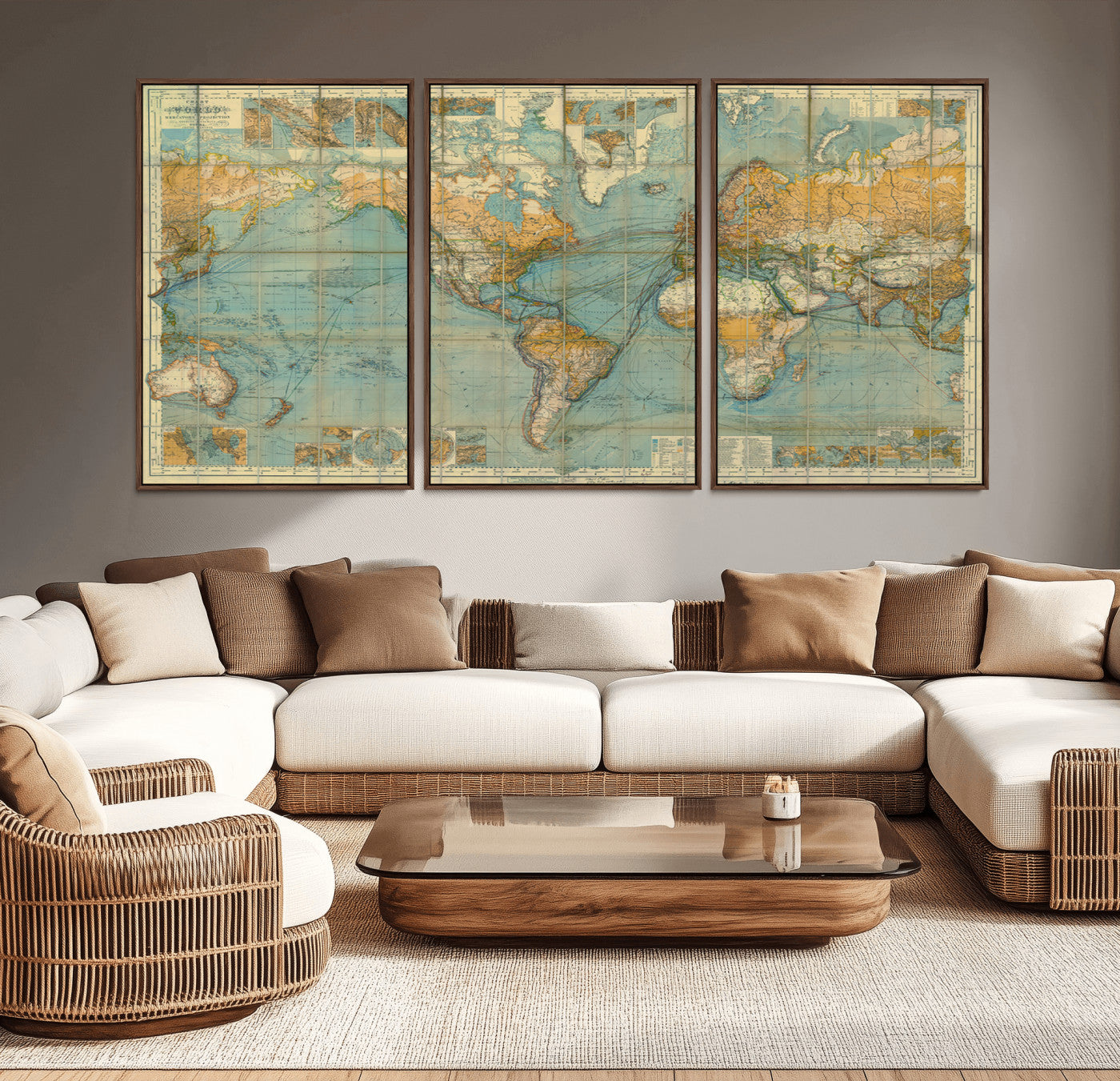 25961-MGV-CV-36X24-Vintage World Map Wall Art – Antique Style Cartography Print with Old-World Details, Retro Travel Decor for Home, Office, Study,