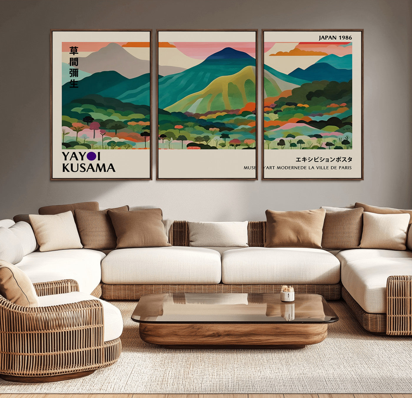 42589-MGV-CV-36X24-Vintage Japanese Landscape Poster Print – Abstract Mountain Nature Wall Art, Retro Mid-Century Modern Exhibition Style Decor for