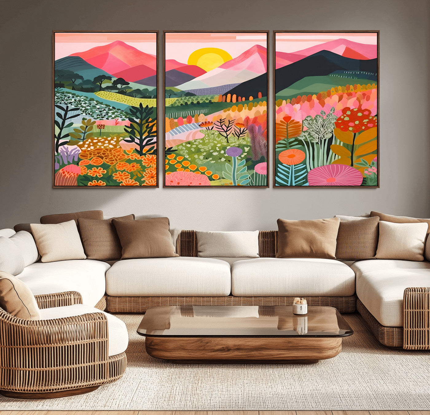 92377-MGV-CV-36X24-Abstract Floral Landscape Wall Art Print – Colorful Mountain Sunset Poster, Modern Nature Artwork for Living Room, Bedroom,